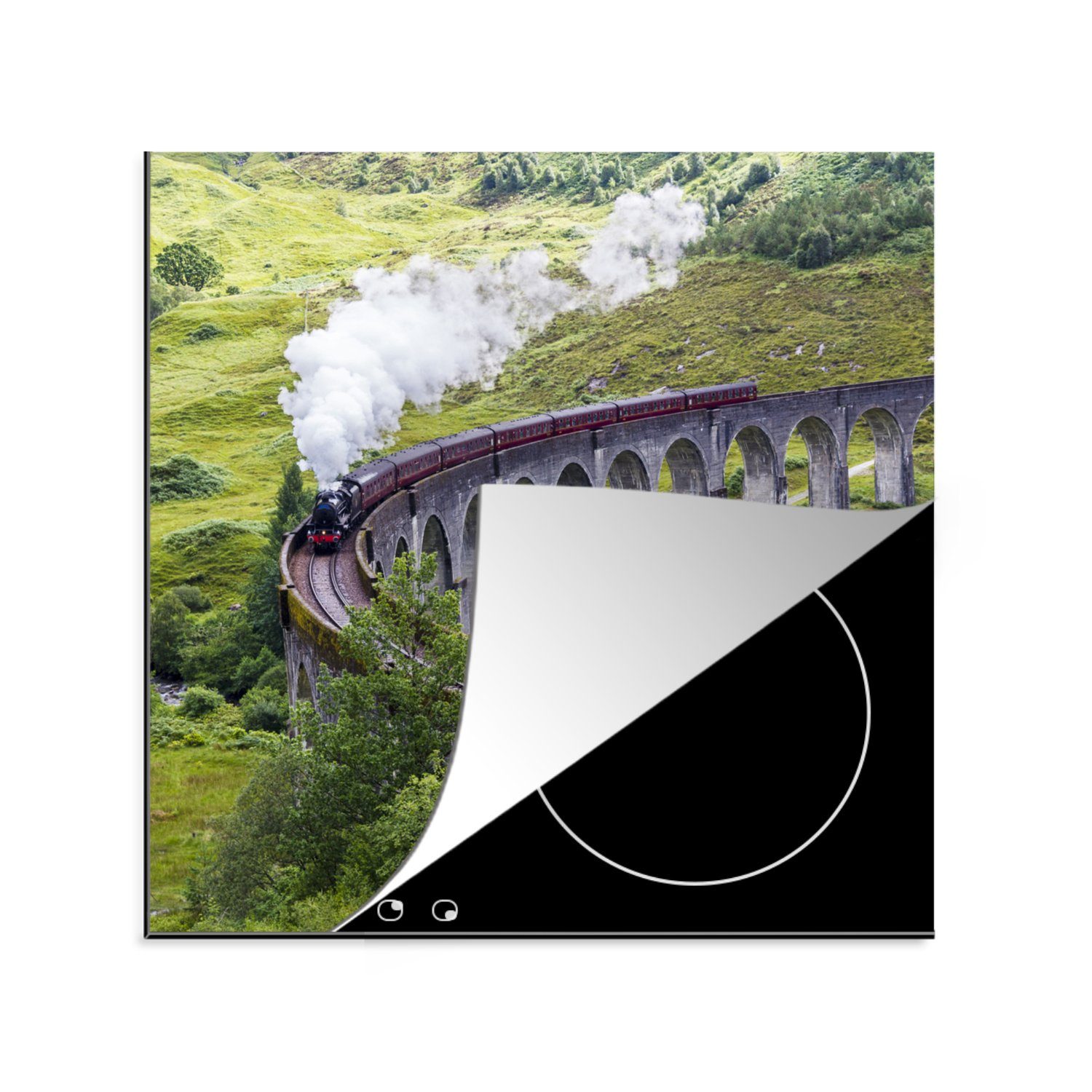 MuchoWow Herdblende-/Abdeckplatte Eine steinerne Eisenbahnbrücke mit großen hohen Bögen, Vinyl, (1 tlg), 78x78 cm, Ceranfeldabdeckung, Arbeitsplatte für küche
