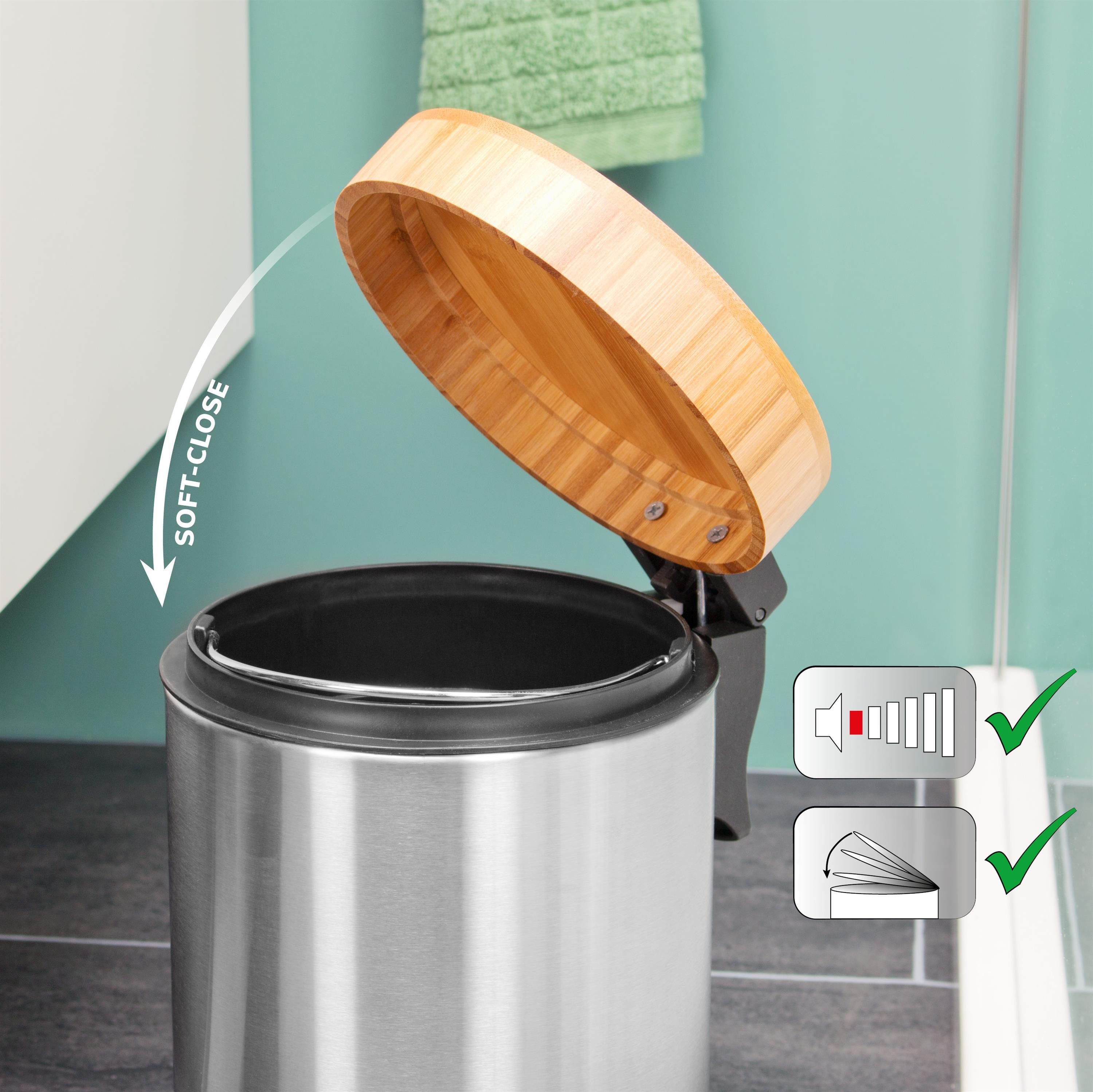 bremermann Kosmetikeimer Kosmetikeimer, Treteimer, Badeimer aus Edelstahl mit Bambusdeckel 3 L