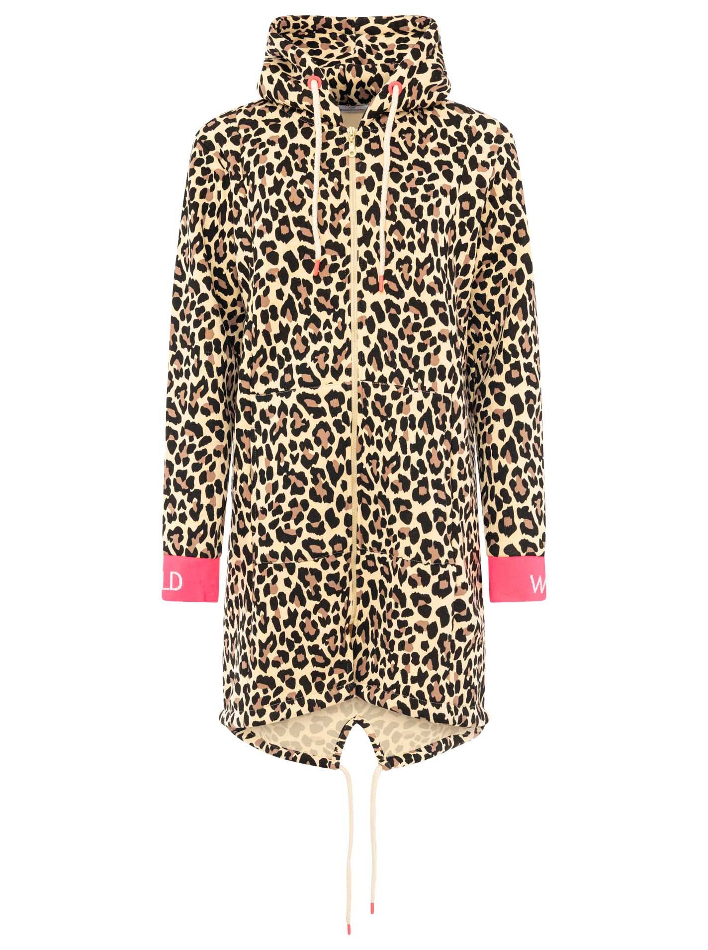 Zwillingsherz Kurzmantel "WILD WILD" Leomuster, Kapuze mit Kordel, Bündchen mit WILD Print, Zipper