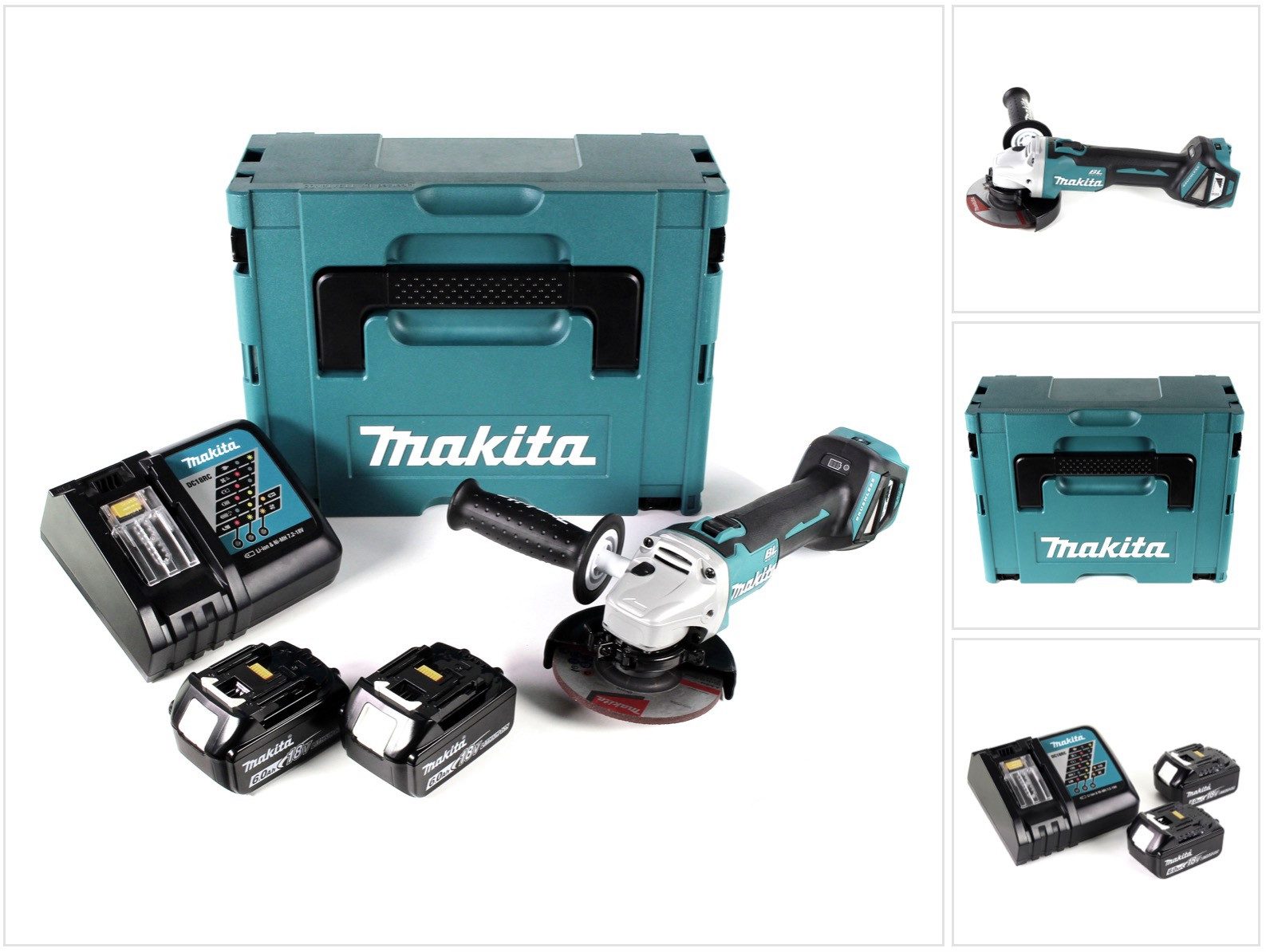 Makita Akku-Winkelschleifer DGA 511 RGJ 18V 125mm Brushless + 2x Akku 6,0Ah + Ladegerät + Makpac