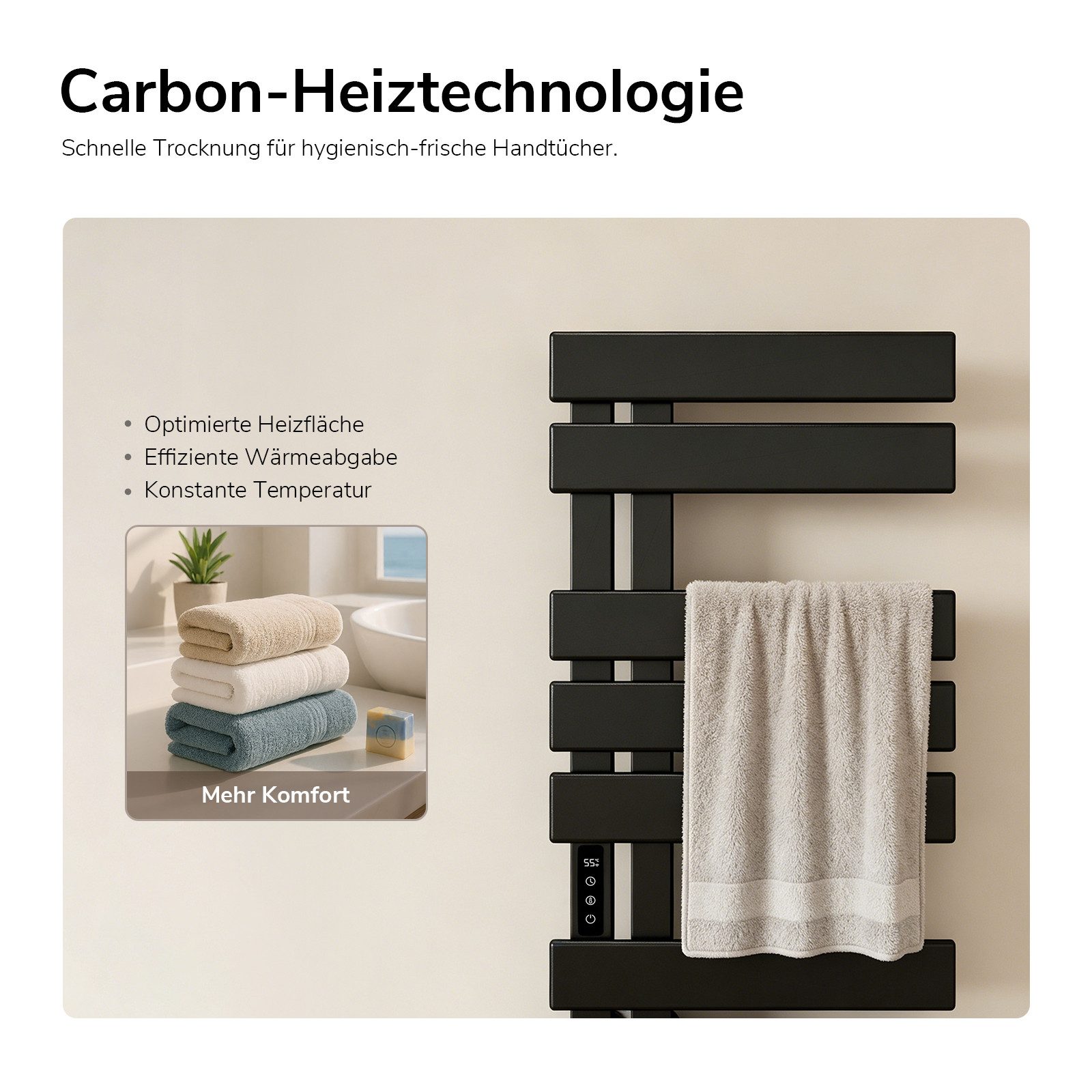 EMKE Elektrischer Badheizkörper Handtuchtrockner mit Smart Thermostat WiFi/APP-Steuerung Timer, Ausführung Link/recht Designheizkörper Flach Badheizkörper 85 × 40 cm