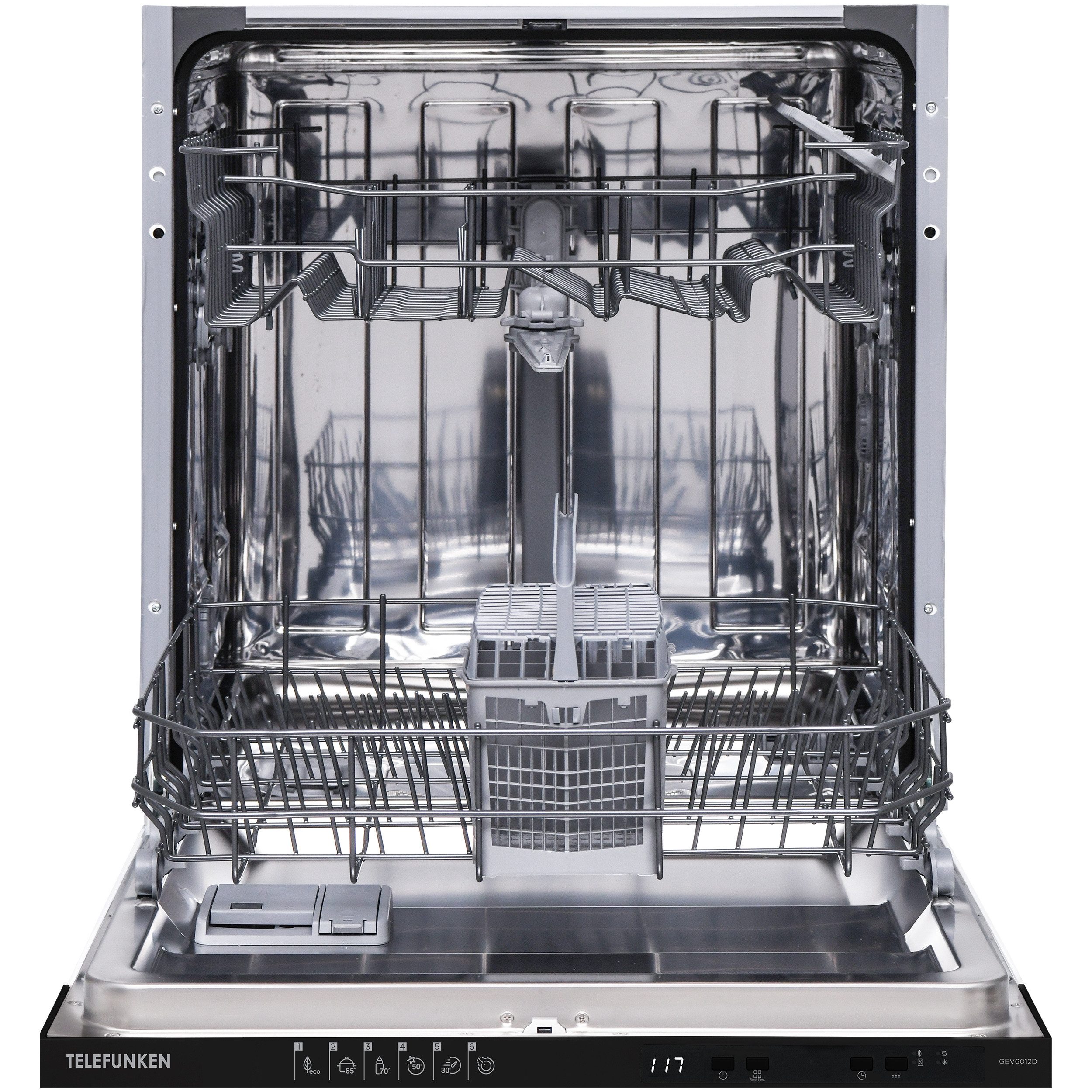 Telefunken vollintegrierbarer Geschirrspüler GEV6012D, 12 l, 12 Maßgedecke, Einbau Spülmaschine vollintegriert 60 cm, 12 Gedecke, AquaStop, 45 dB