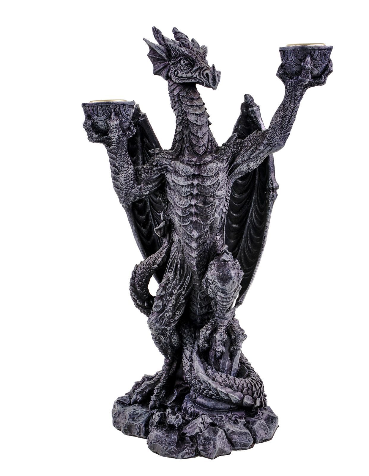 Kremers Schatzkiste Dekofigur Drachen-Kerzenhalter 30 cm Polyresin für 2 Kerzen Gothic Fantasy