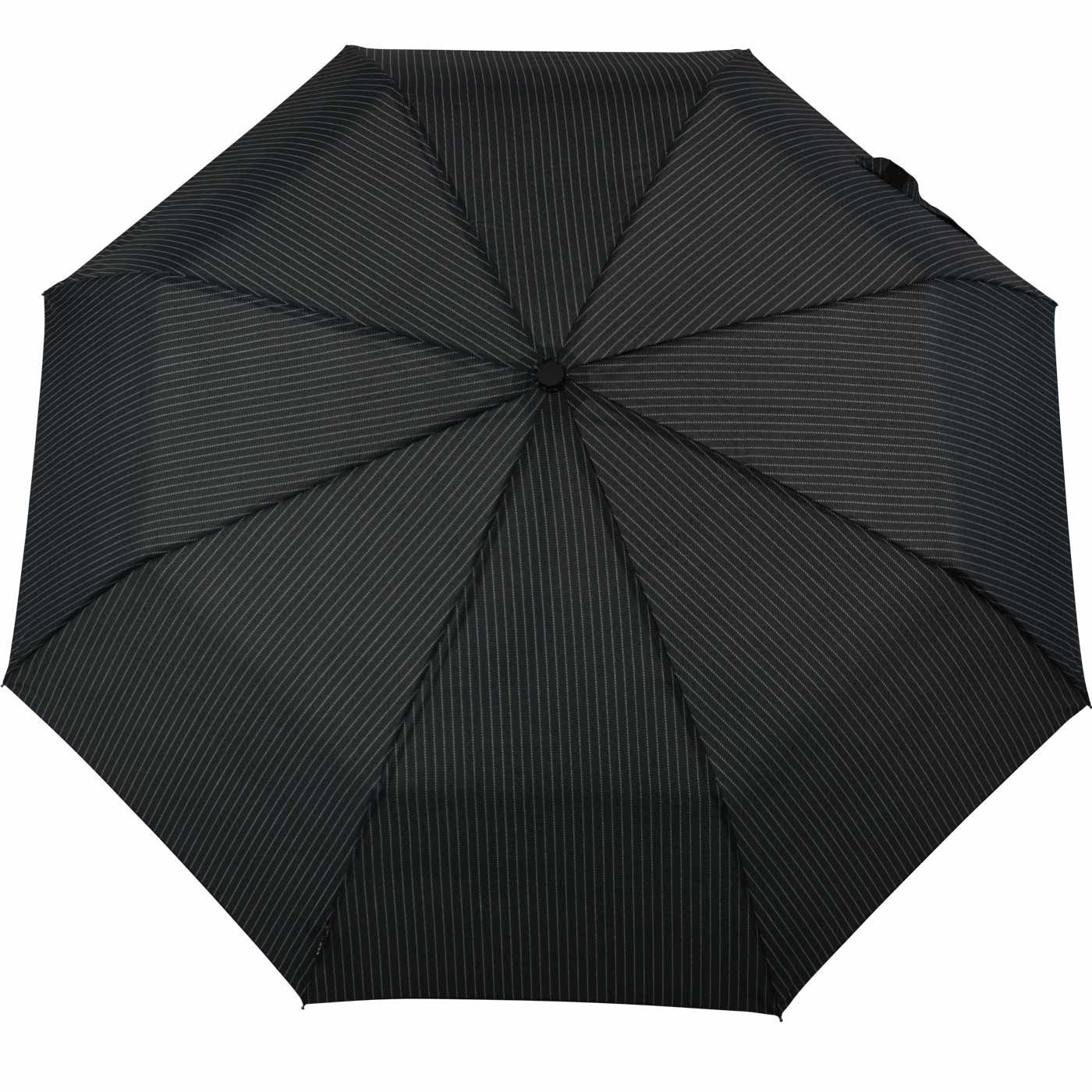 klassisch Auf-Zu-Automatik Taschenregenschirm Impliva Rundhakengriff, Herren miniMAX® schwarz-Nadelstreifen elegant