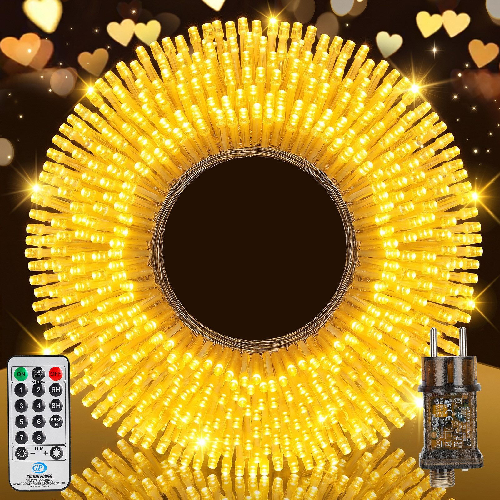 skelo LED-Lichterkette Lichterkette Außen Weihnachtsbaum Lichterkette Outdoor mit Timer, 300-flammig, Lichterkette innen mit Fernbedienung, 8 Modi mit Stecker Garten Balkon