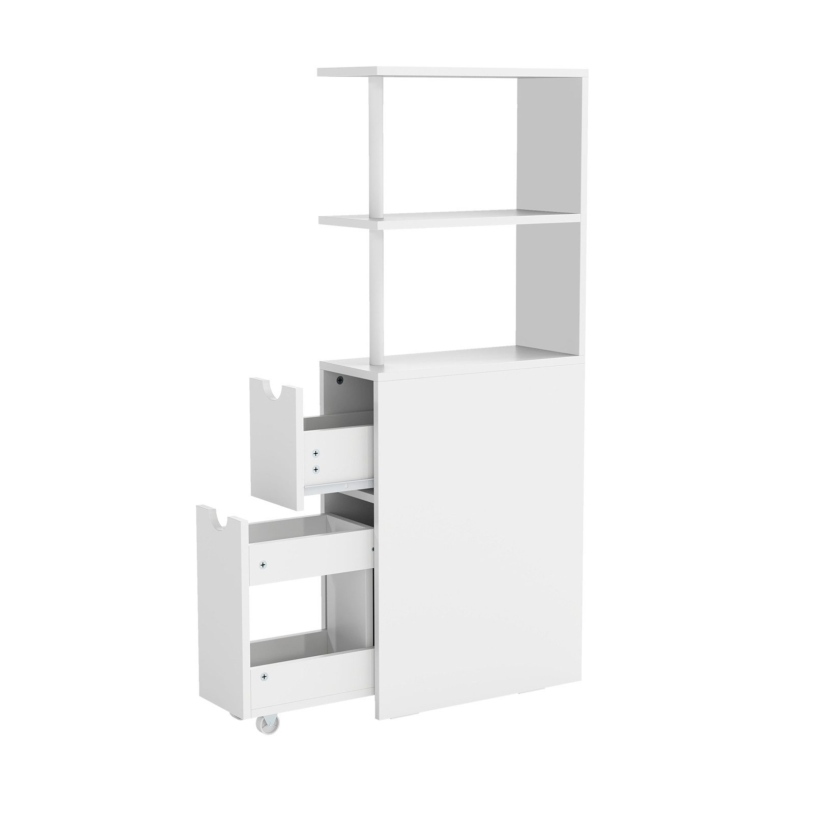 KOMFOTTEU Badkommode, Badezimmerschrank mit offenen Regalen, Rollschublade