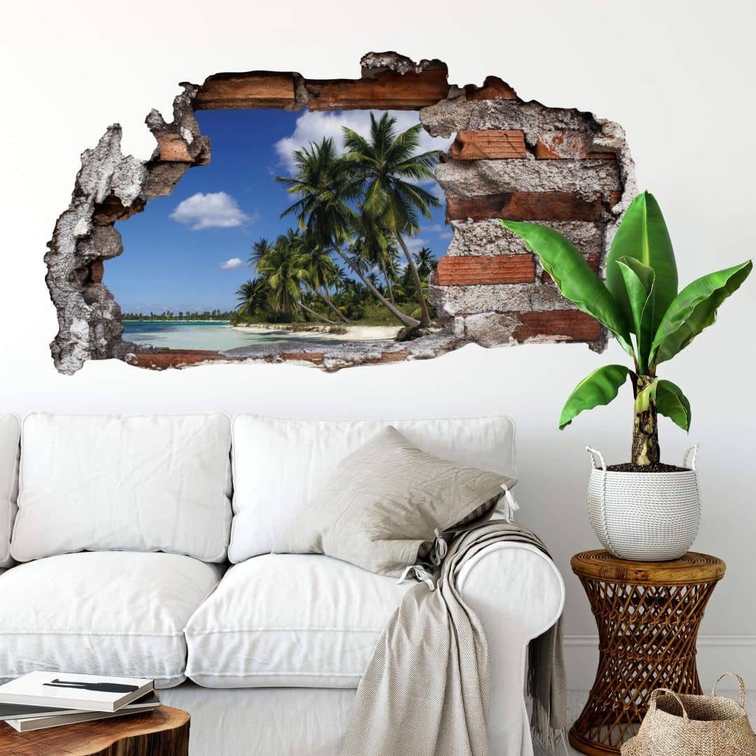 K&L Wall Art Wandtattoo 3D Aufkleber Karibik Palmen Strandurlaub Wellness Wandsticker, Mauerdurchbruch Wandbild selbstklebend