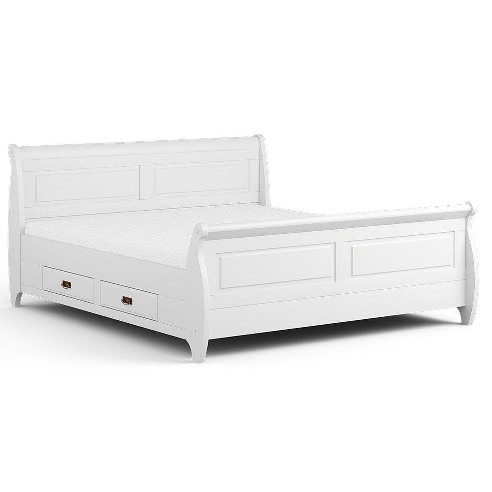 Lomadox Bettgestell TERMOLI-163, Kiefer massiv in weiß, 180 cm Liegefläche, 4 Schubladen