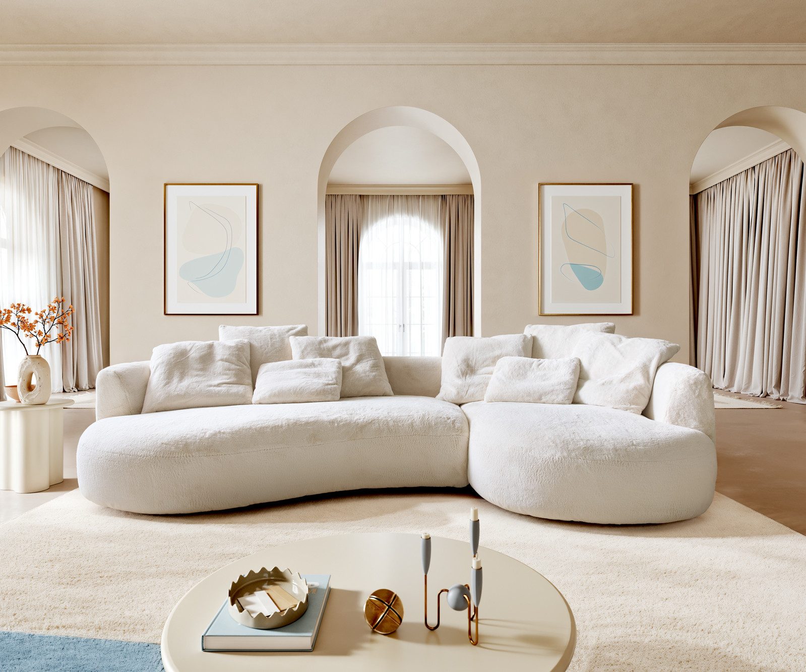 DELIFE Big-Sofa Edina, Plüsch Creme-Weiß 330x170 cm günstig online kaufen