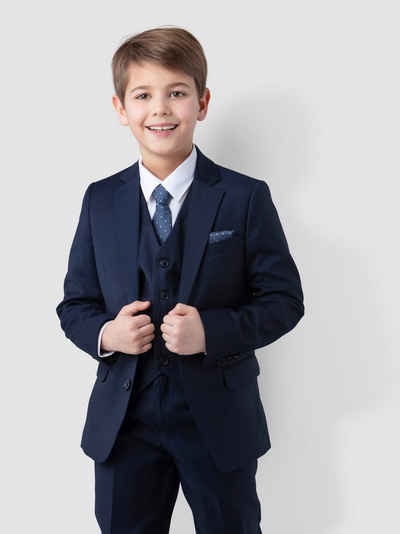 Melli-Trends Kinderanzug »Luxuriöser Jungen Anzug Kommunionanzug 6-teilig, in Dunkelblau« (Set: Sakko, Weste, Hemd, Hose, Krawatte und Einstecktuch) festlich, elegant