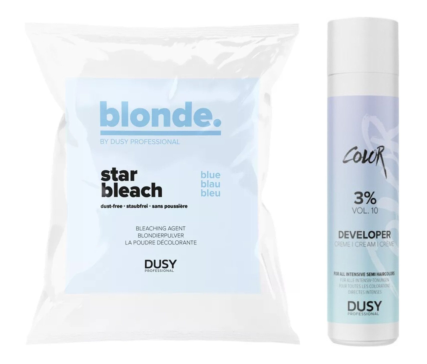 Dusy Professional Blondierpulver Dusy Star Bleach Blondierpulver 100g + Creme Developer 12% 250ml, Spar-Set, Platinblond