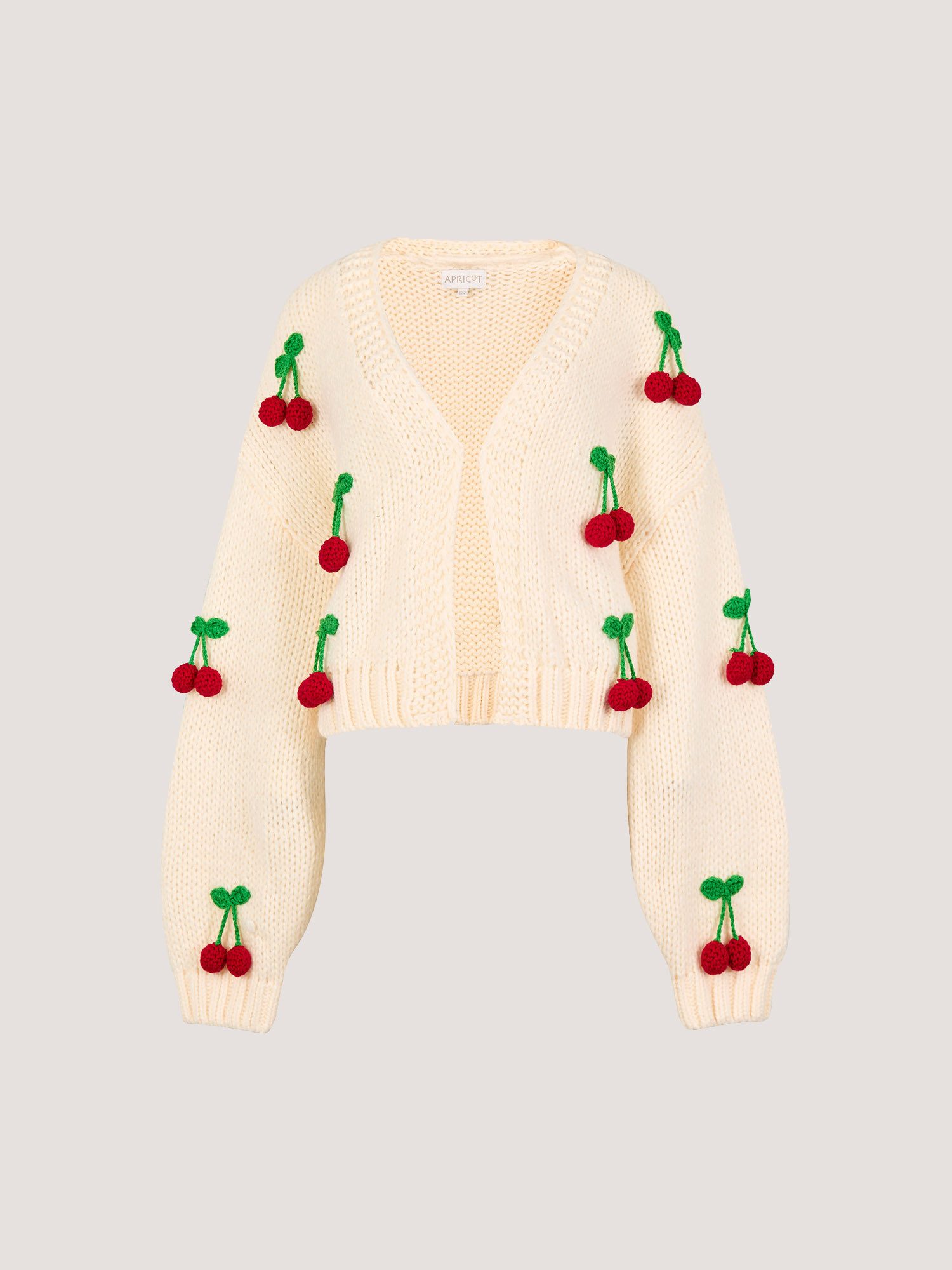 Cardigan Grobe Strickjacke mit Kirschmuster