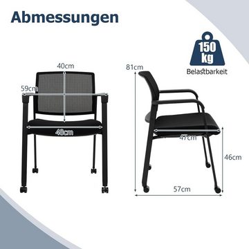 KOMFOTTEU Bürostuhl Empfangsstühle stapelbar (2er-Set), mit Rollen, bis 150kg belastbar