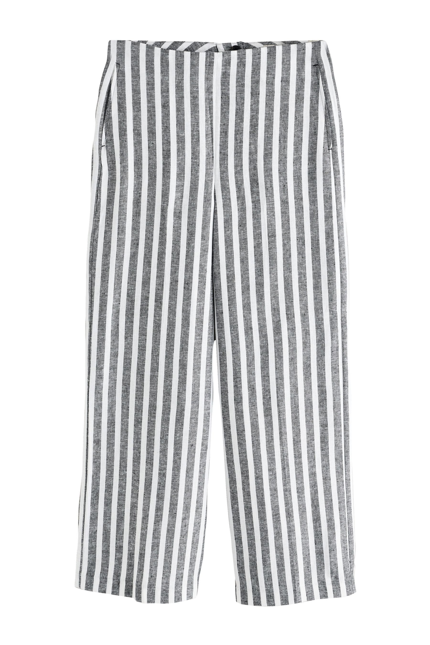 Leinenhose Hose mit weitem Bein und Streifen, Leinengemisch