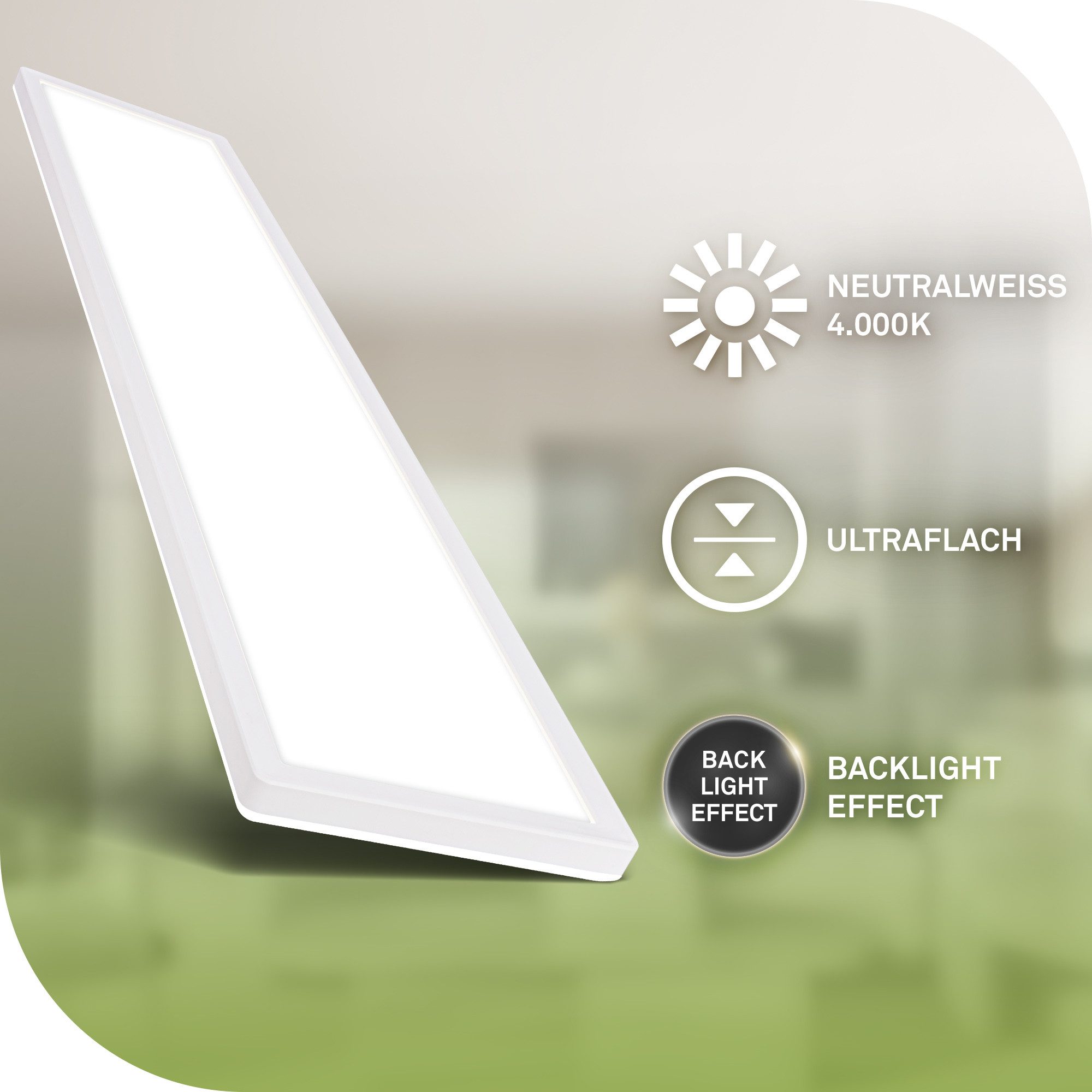 Briloner Leuchten LED Panel Deckenlampe ultraflach Energieeffizienz A Backlight-Effekt, LED fest integriert, LED wechselbar, 4000K, Verschiedene Ausführungen, Wohnzimmer Schlafzimmer Küche