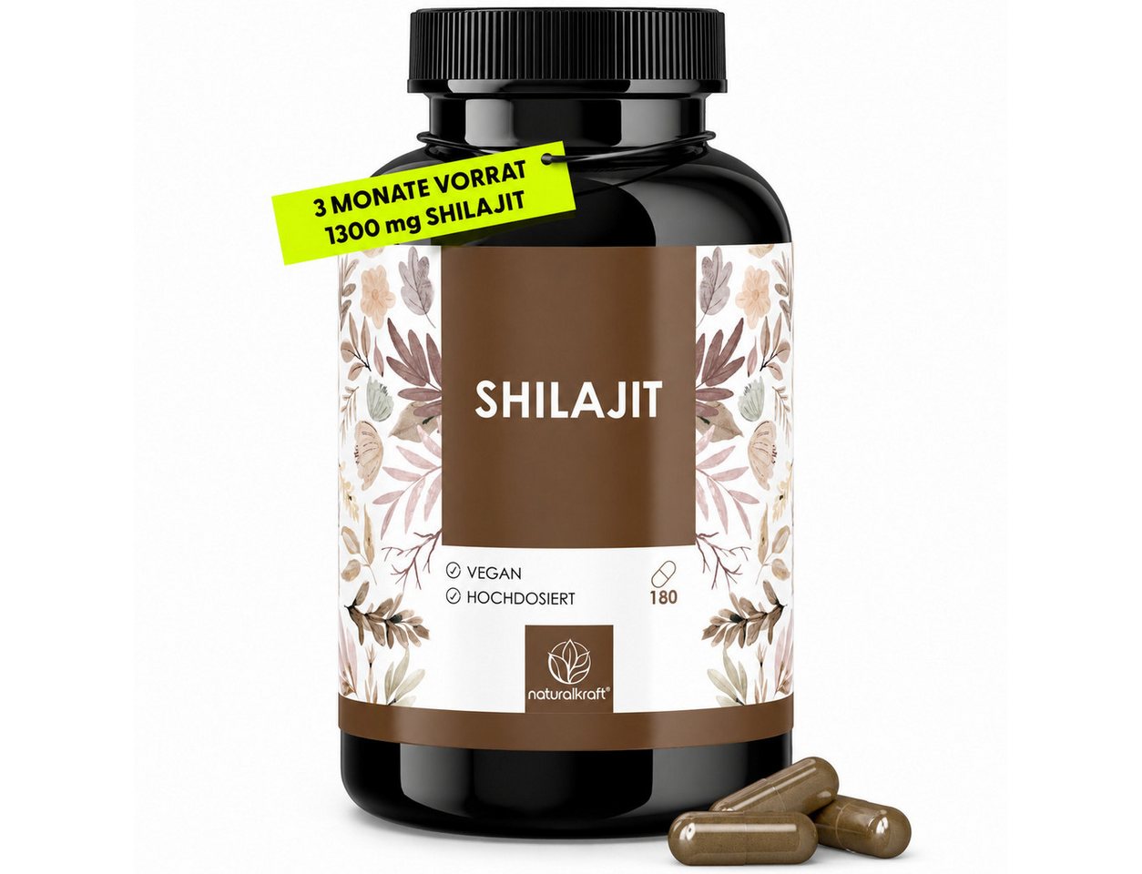Naturalkraft Shilajit Kapseln hochdosiert – 13.000 mg - Himalaya 180 vegan Kapseln Kapseln, 149 g