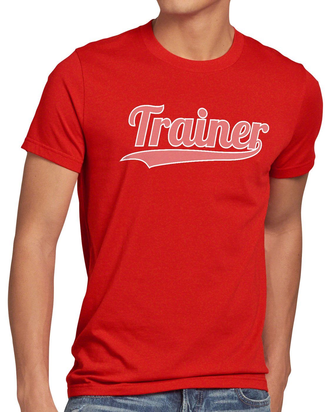 T-Shirt rot Spruch-shirt Mannschaft Herren Print-Shirt Coach style3 Trainer Sport Fun-shirt Fussball