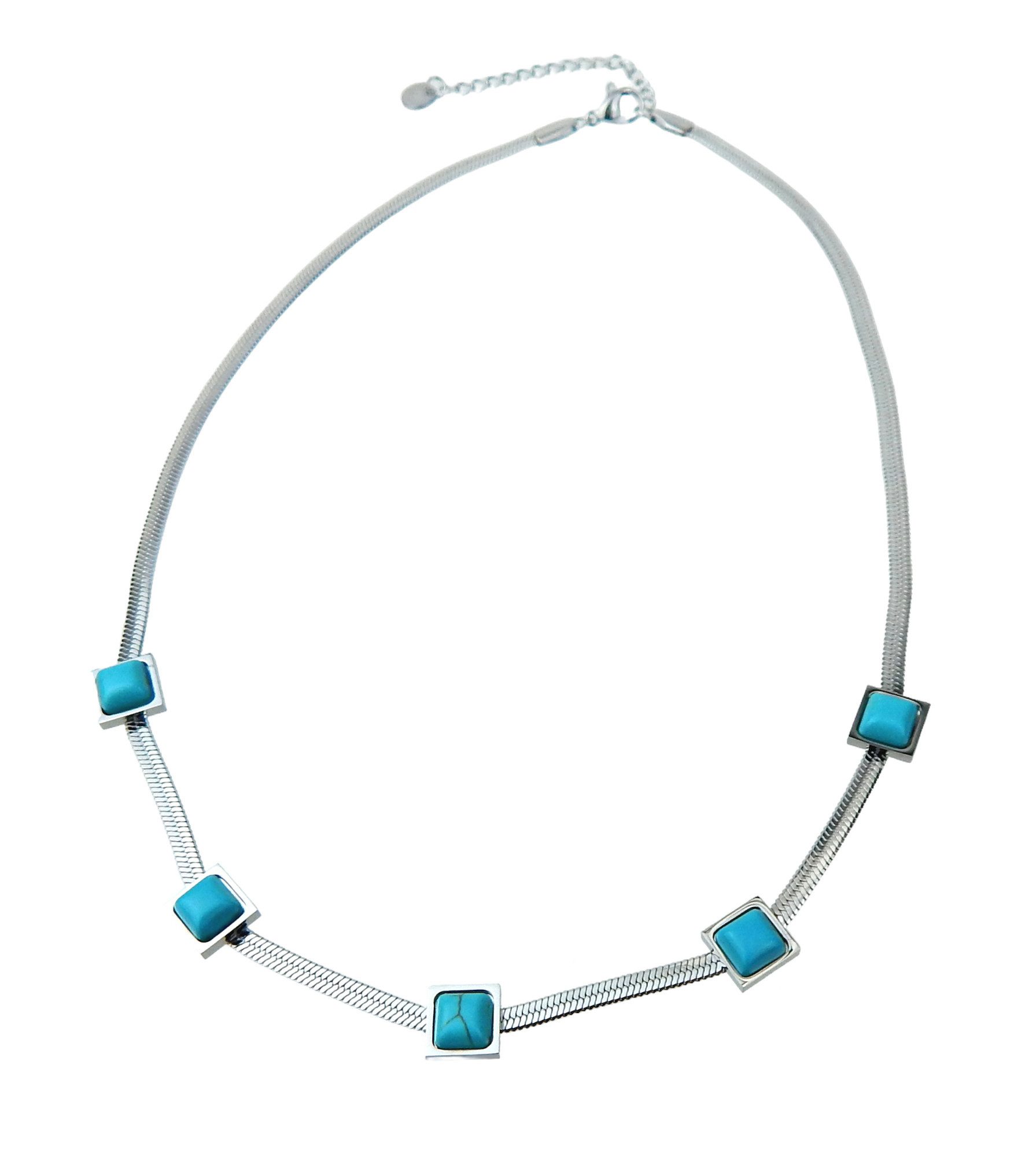 Ella Jonte Edelstahlkette, kurze Kette silber türkis im Boho Style günstig online kaufen