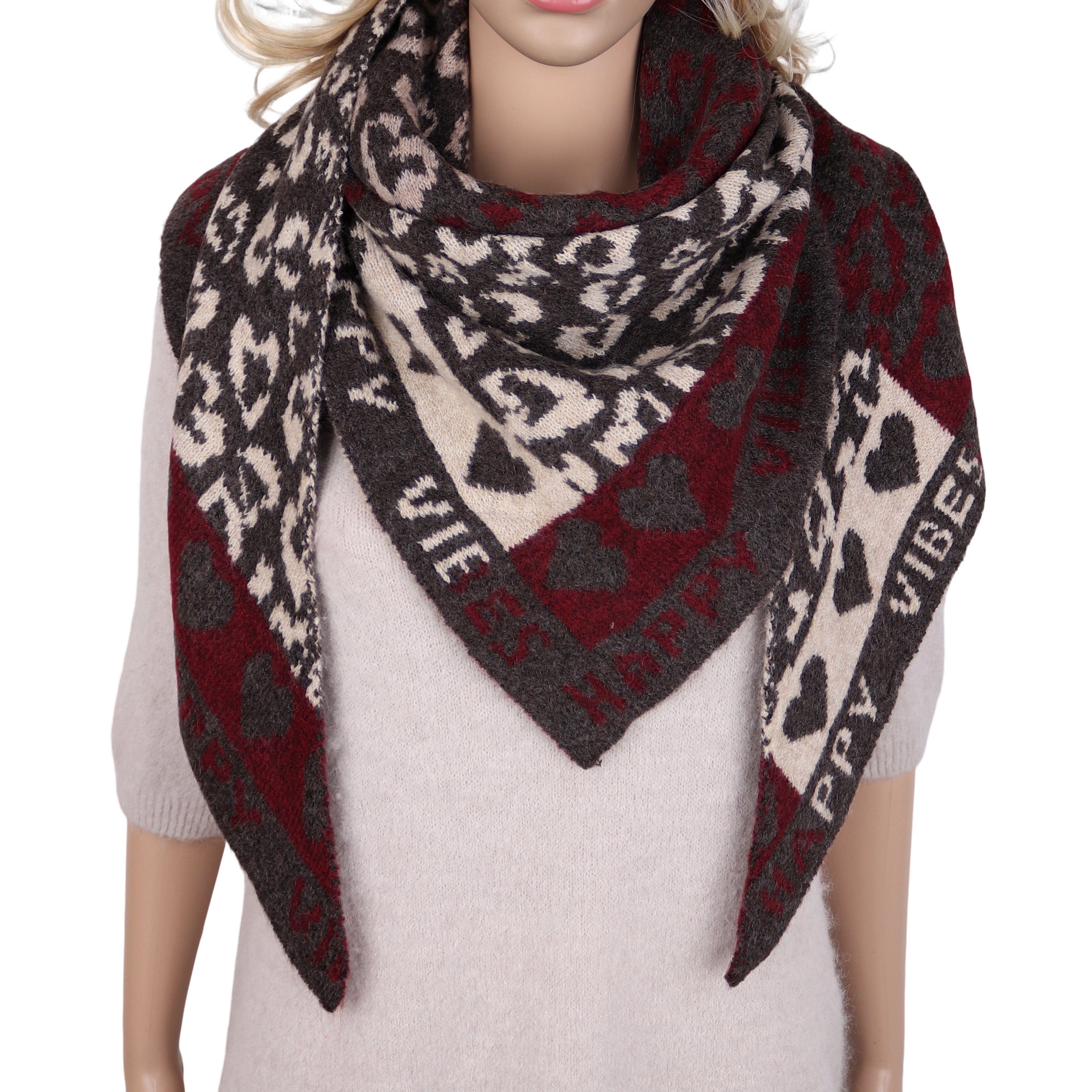 MIRROSI Dreieckstuch Damen Dreieckschal 80x190 cm, super weichermit Herz- & Leo-Muster, (Neue Kollektion Herbst/Winter 2026), Winterschal aus 80% Viskose 20% Wolle