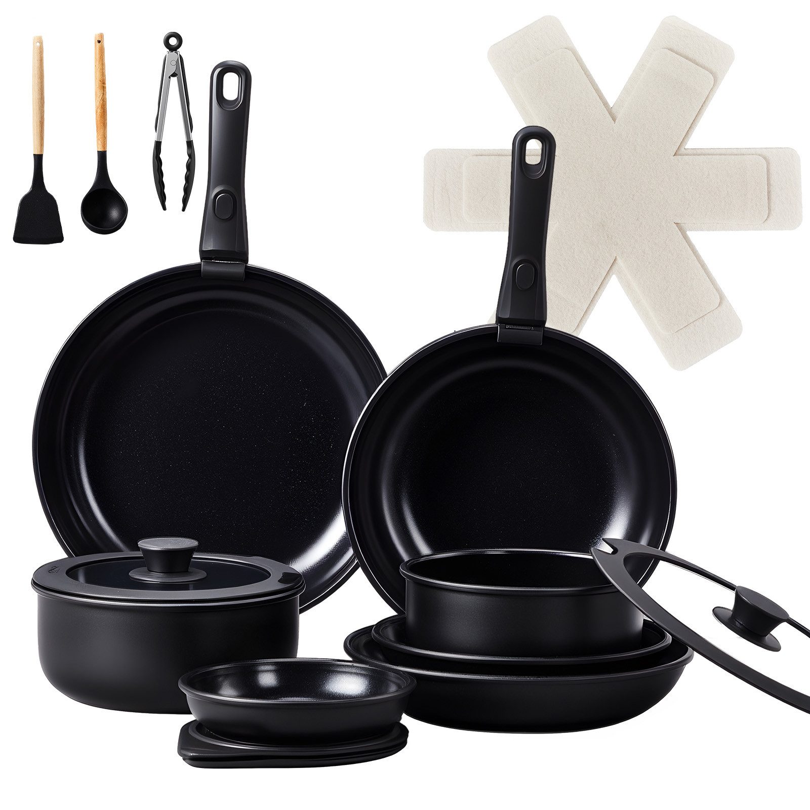 VINGLI Pfannen-Set Topfset 17/19/20/22/23-teilig mit Deckeln Töpfe Wok- Bratpfannen, (23-tlg), Antihaft, für alle Herdarten, aus Aluminium