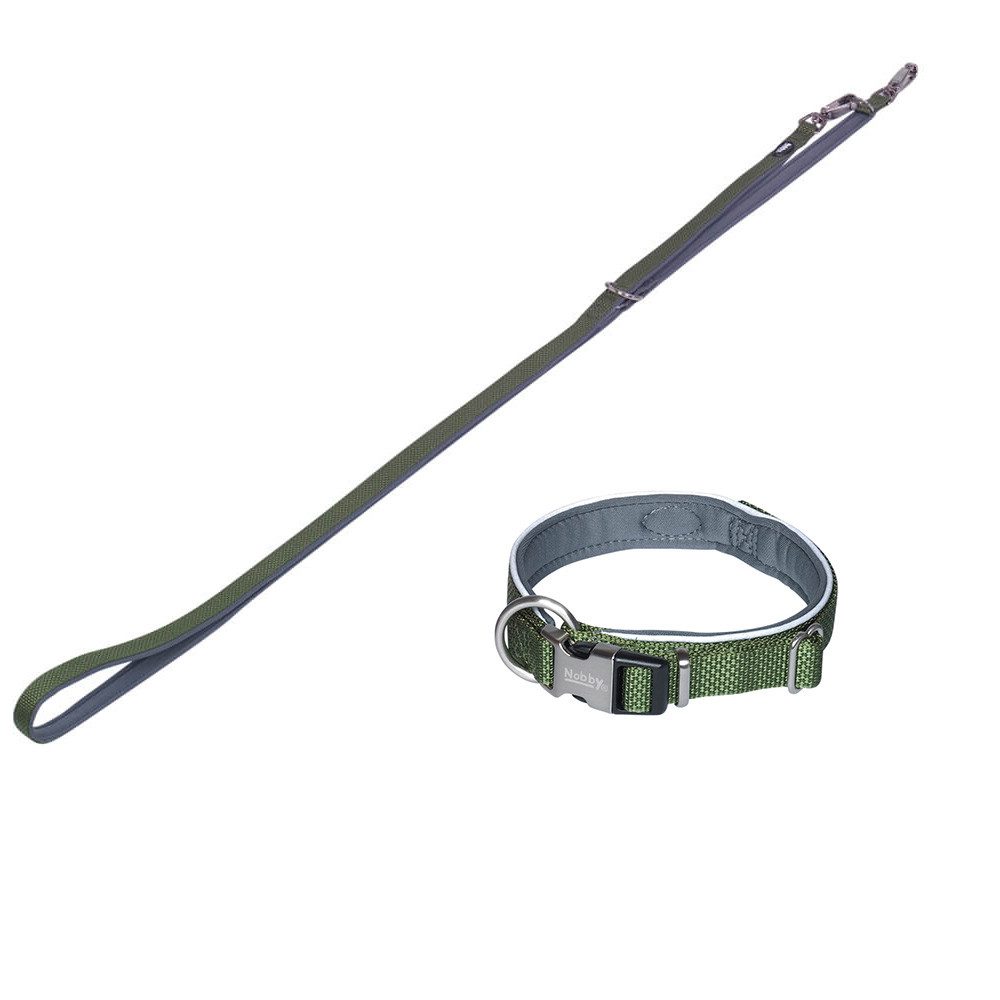 Nobby Hunde-Halsband Hundehalsband und Leine Set "Classic Preno Royal", olivgrün, S-M, Nylon, Neopren