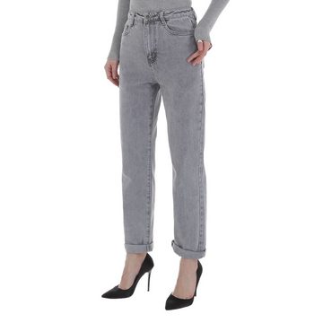 Ital-Design Straight-Jeans Damen Freizeit Used-Look High Waist Jeans in Grau