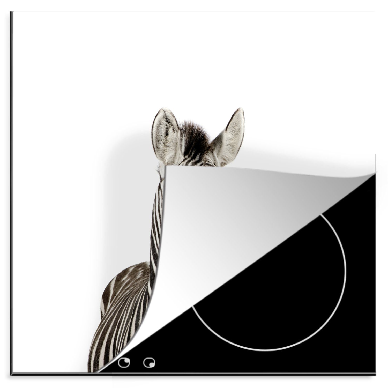 MuchoWow Herdblende-/Abdeckplatte Tiere - Zebra - Kinder - Weiß - Porträt - Mädchen, Vinyl, (1 tlg), 78x78 cm, Ceranfeldabdeckung, Arbeitsplatte für küche