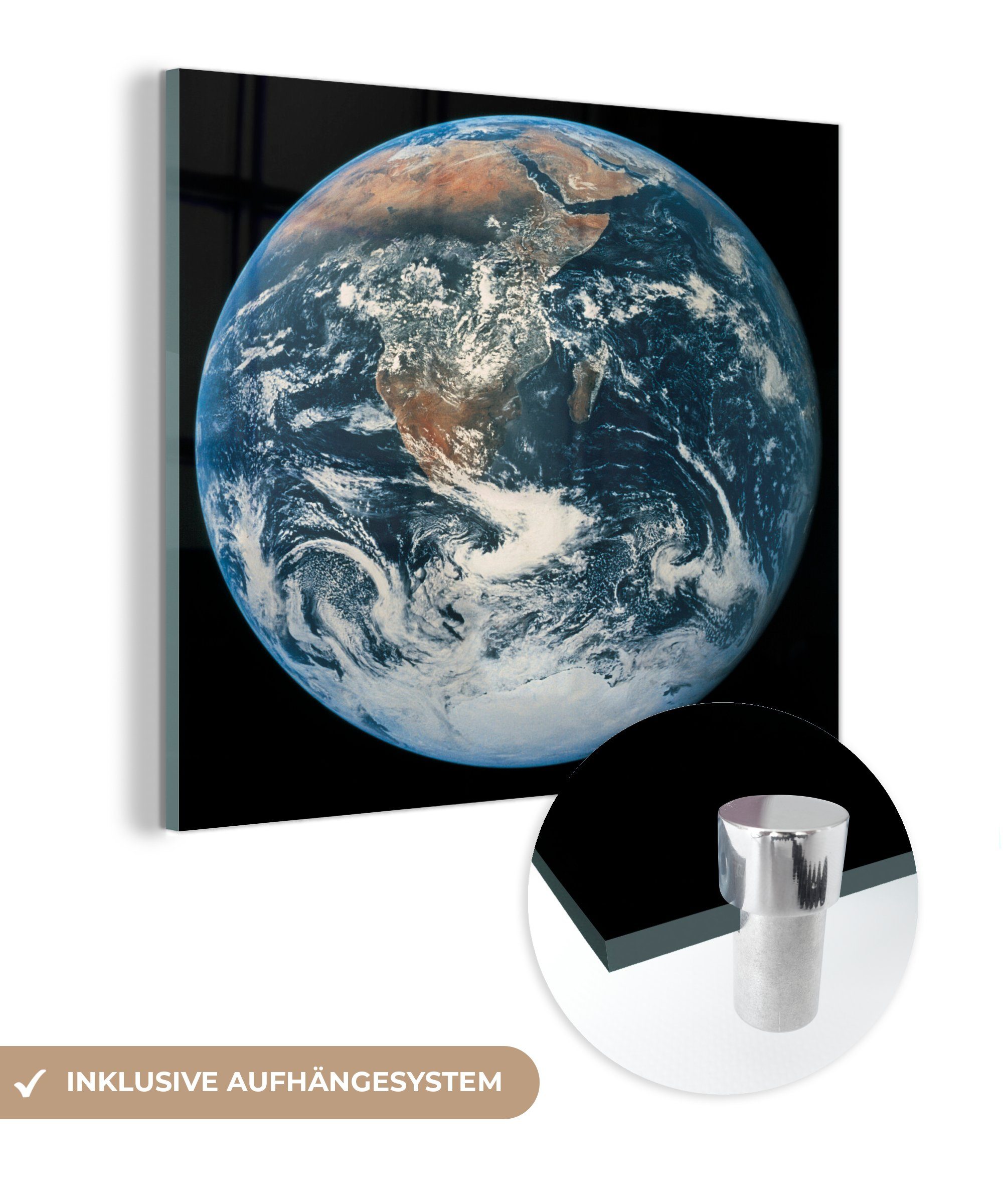 Glasbilder Wandbild Glas Glas Planet vor Bilder einem MuchoWow Wanddekoration Der - St), Acrylglasbild auf Erde - Himmel, - Foto auf dunklen (1