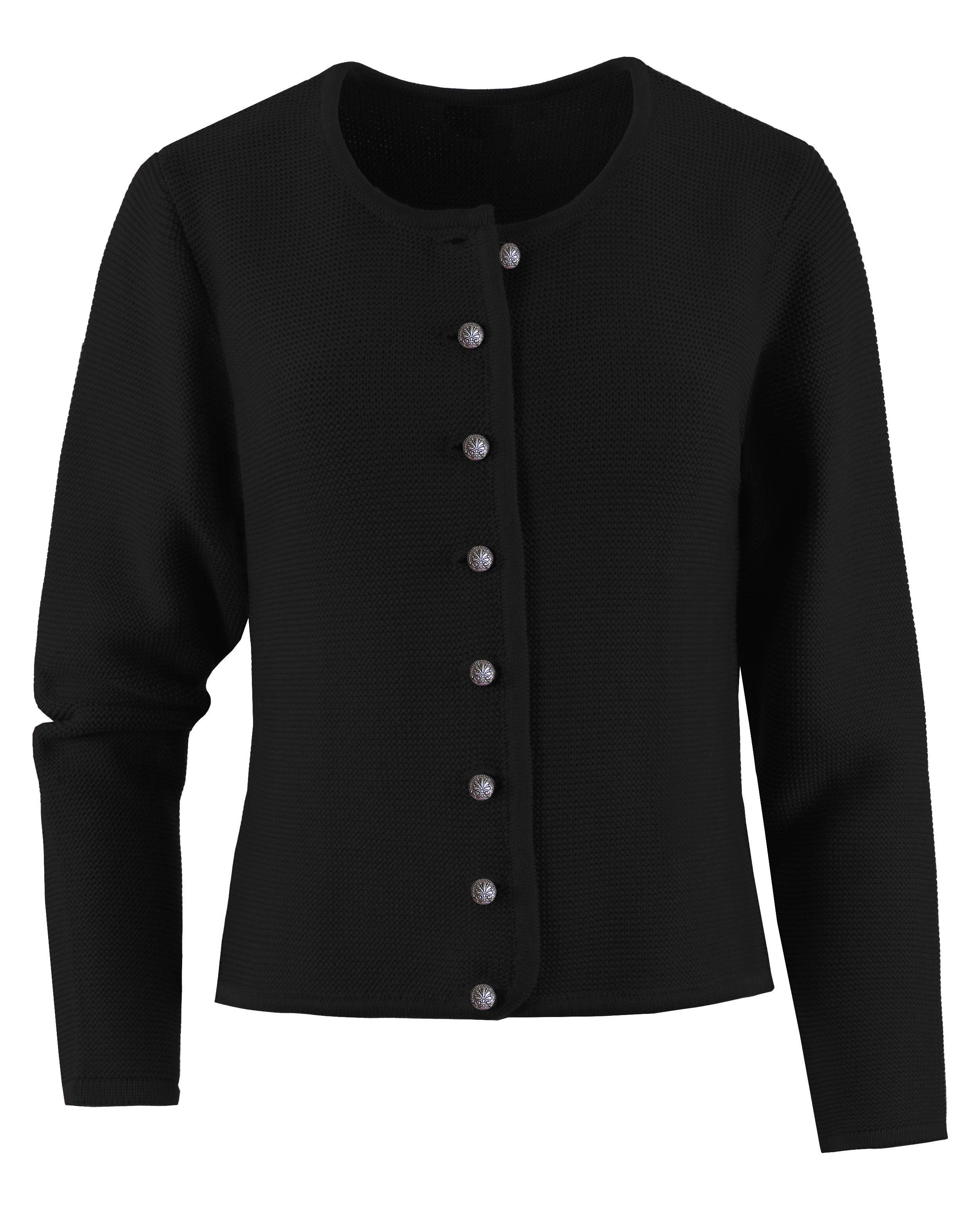 Moschen-Bayern Trachtenstrickjacke Trachtenjacke Damen Trachtenstrickjacke Strickjack Dirndljacke Schwarz Schößchen am Rücken