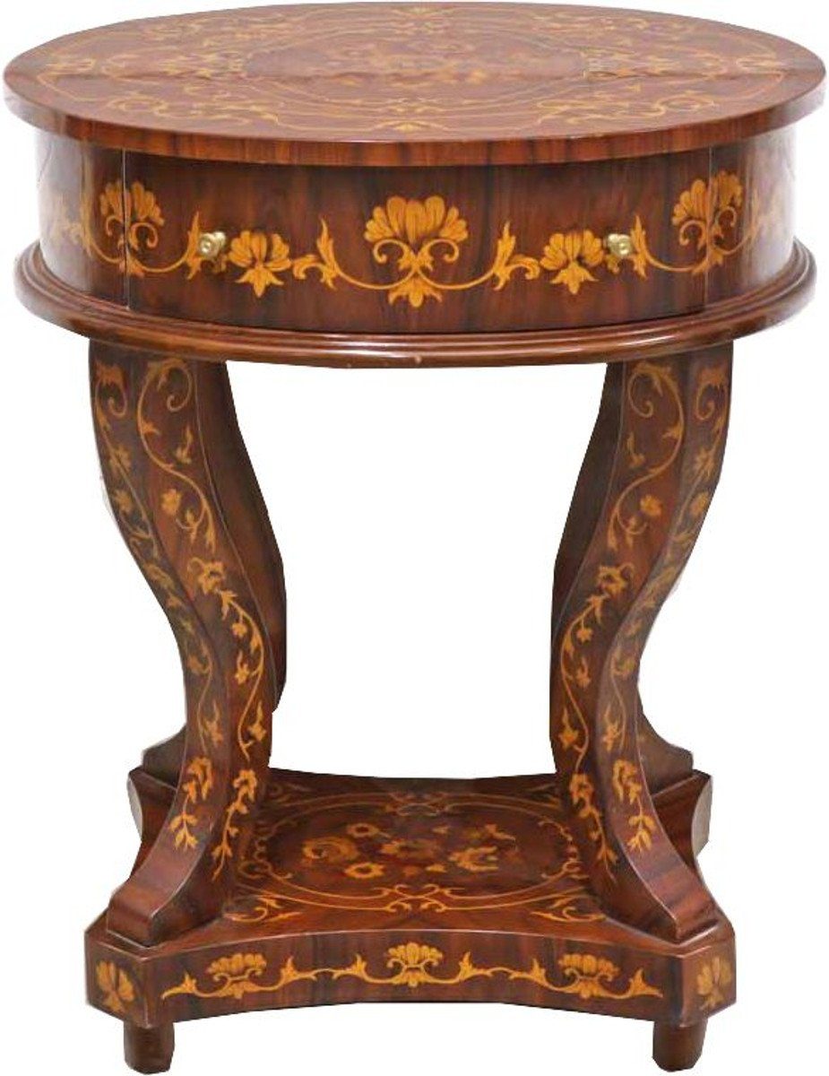 Casa H75 cm - Braun Stil Padrino Tisch Beistelltisch mit 50 Beistell Schubladen 60 Beistelltisch x Barock Intarsien x Antik