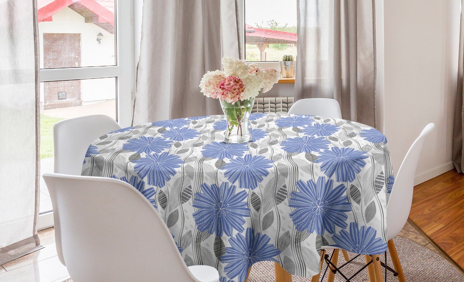 Grau Tischdecke für Dekoration, Cornflower Blau Küche Abdeckung Abakuhaus Esszimmer Kreis Tischdecke Blossom