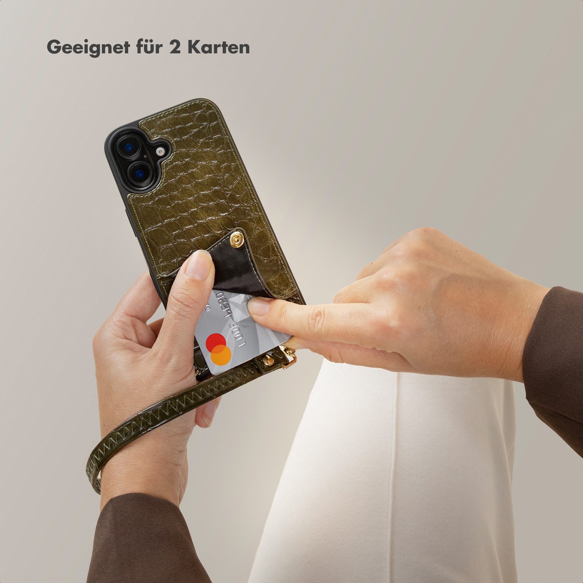 Selencia Case zum Umhängen Selencia Nova Croco HandyHülle mit Kordel und Kartenhalter Samsung Gal