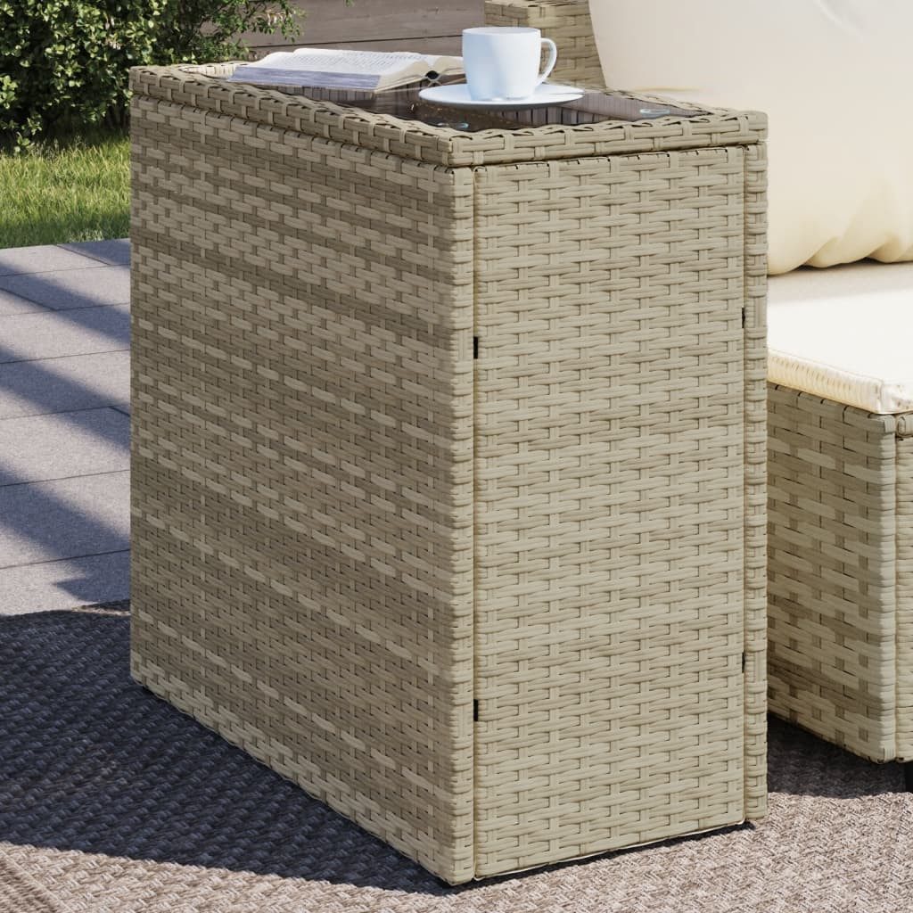 vidaXL Gartentisch Garten-Beistelltisch mit Glasplatte 58x27,5x55 cm Poly Rattan (1-St)