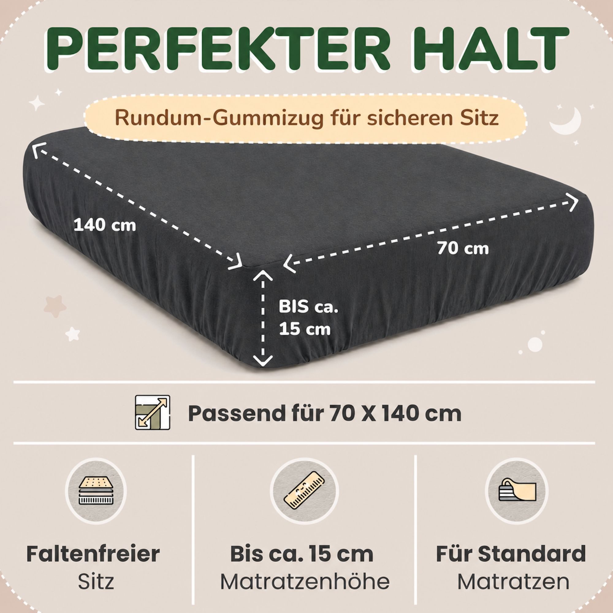 leevitex® Spannbettlaken in verschiedenen Größen und Farben, Jersey aus 100% Baumwolle, Jersey, Gummizug: rundum, (1 Stück), für Kinder- & Standardmatratzen, OE – Bild 3 von 5