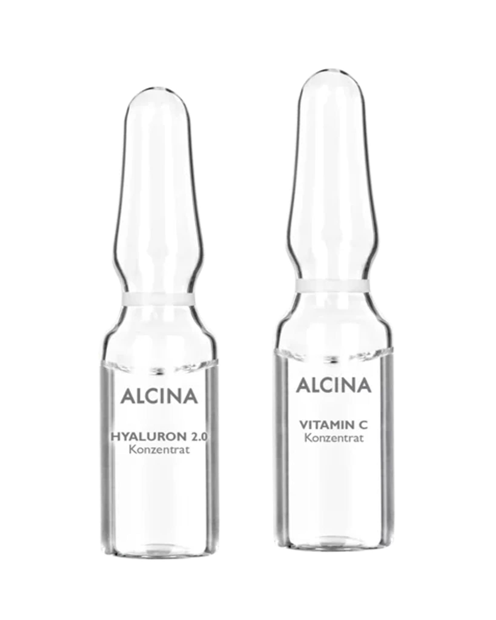 ALCINA Gesichtsserum ALCINA HYALURON 2.0 10-Tage-Intensiv-Kur Vitamin C Ampullen Packung, Vital-Aktiv Ampulle mit Vitamin C glättet und festigt Haut.