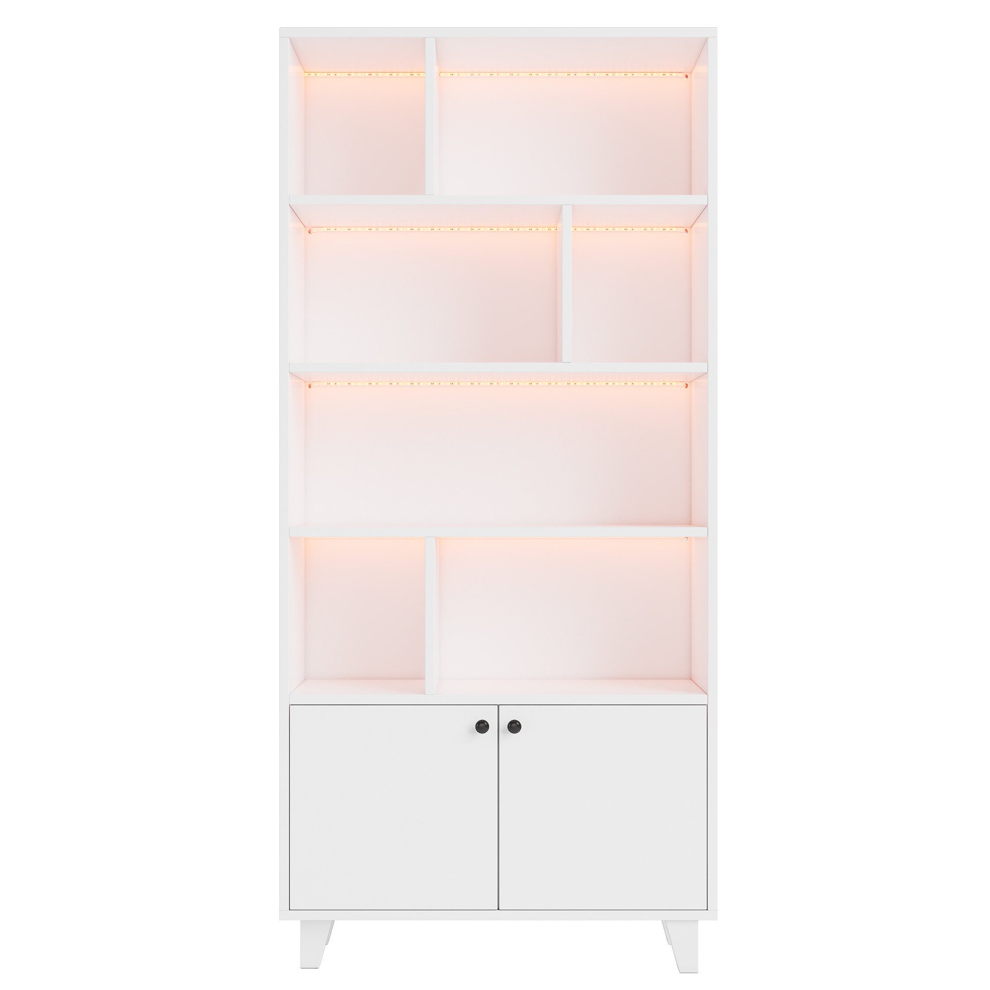 Flieks Bücherregal Hochschrank mit LED-Beleuchtung Mehrzweckschrank Holz, B80/T30/H173 cm 1-tlg., Standregal Büroregal Bücherschrank mit 7 offenen Fächern und 2 – Bild 4 von 5