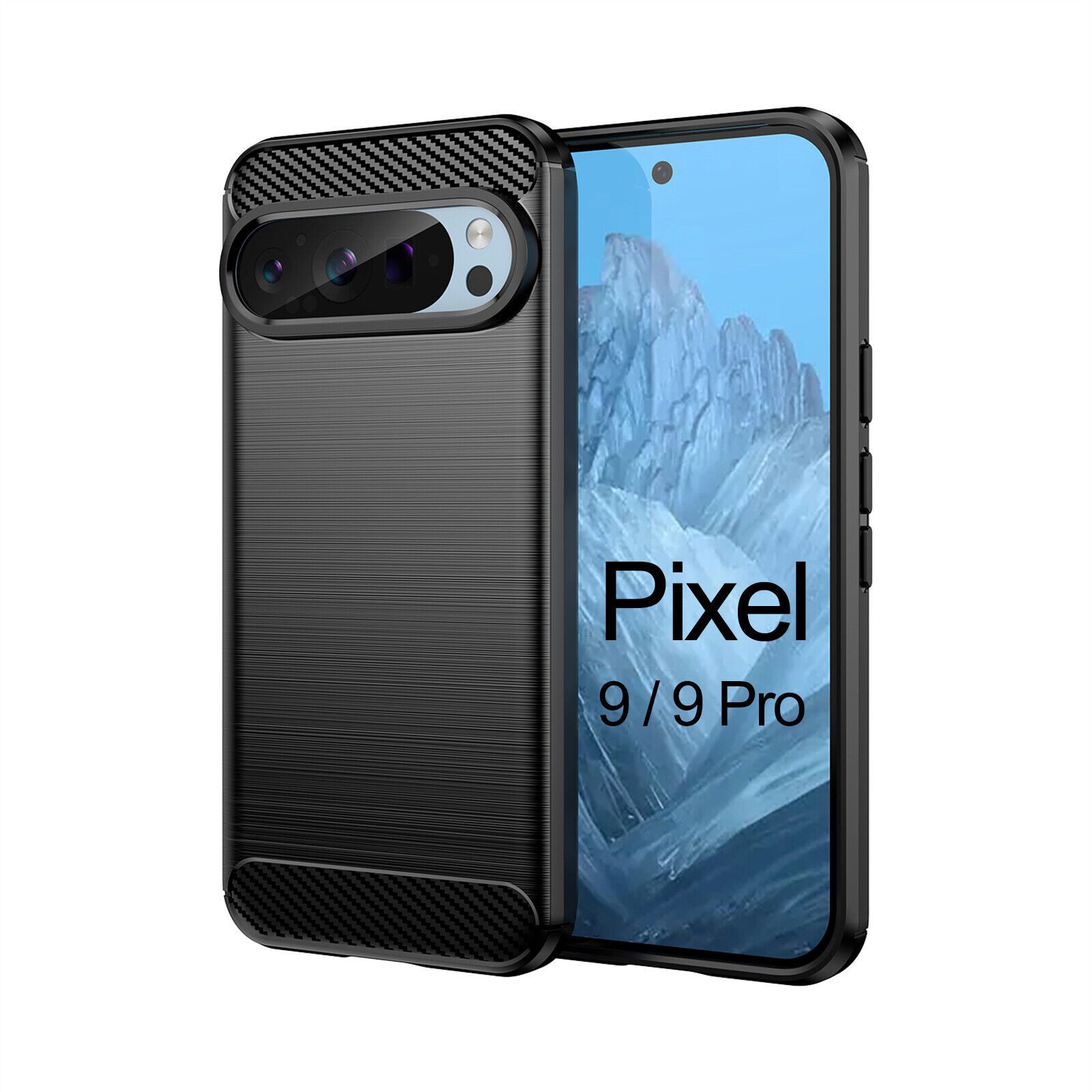 betterfon Handyhülle Carbon Hülle für Google Pixel 9 / 9 Pro Backcover TPU Silikon Schwarz, Carbon-Look – stoßfestes Case mit Air-Cushion & Metall-Optik