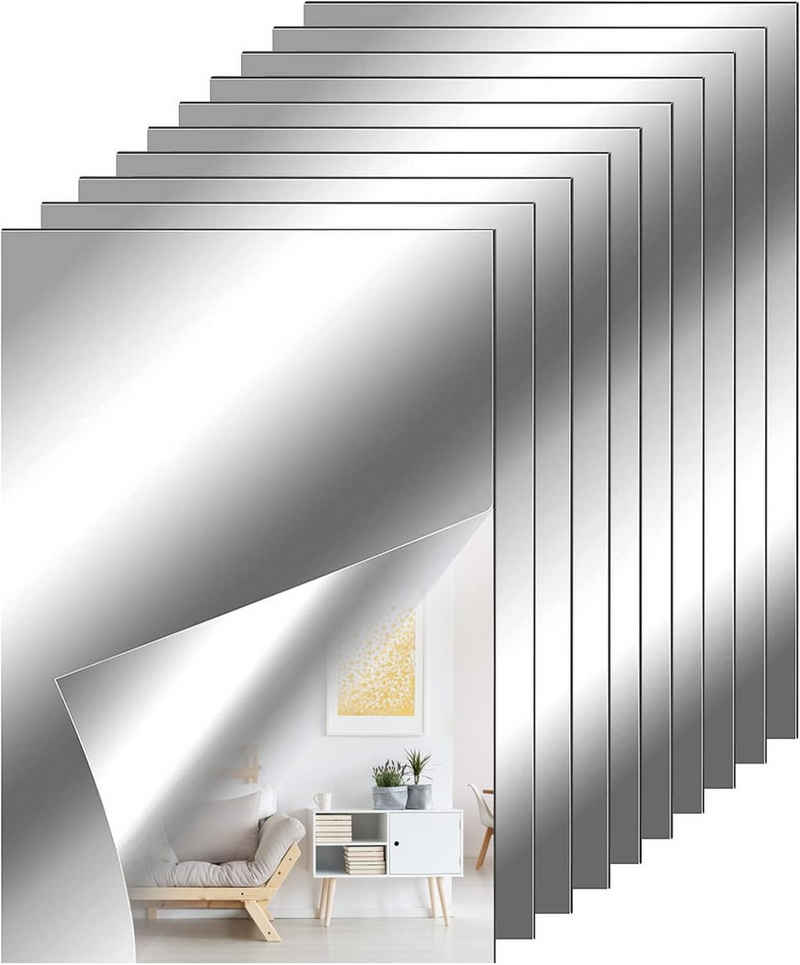HIBNOPN Wandspiegel Selbstklebend Spiegel 10 Stücke, Flexibler Klebespiegel 4 x 6 Zoll (10-St)