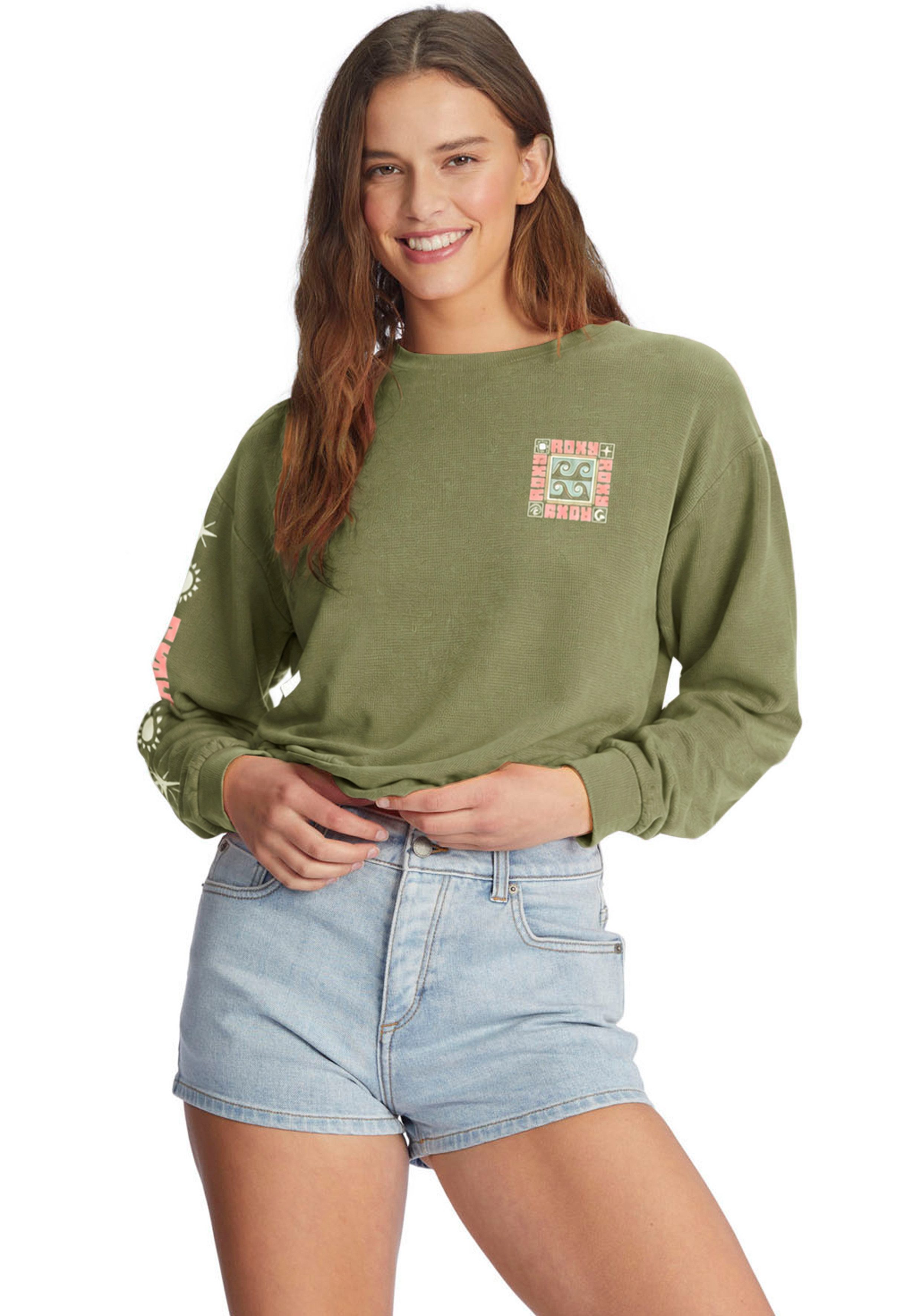 Roxy Sweatshirt EAST SIDE MIDWEIGHT LS Langarm-Design, mit Rundhalsausschnitt, aus angerauter Sweatware