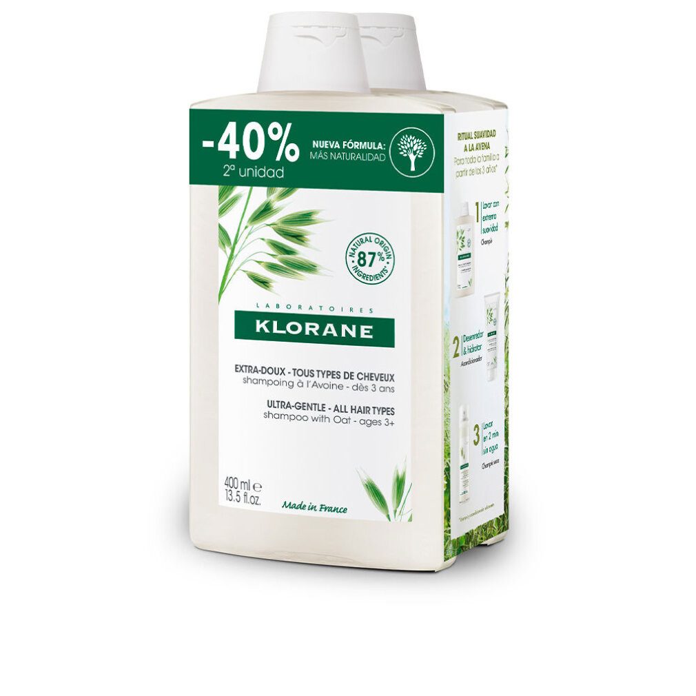 KLORANE Haarshampoo A LA LECHE DE AVENA champú extrasuave duo 2 x