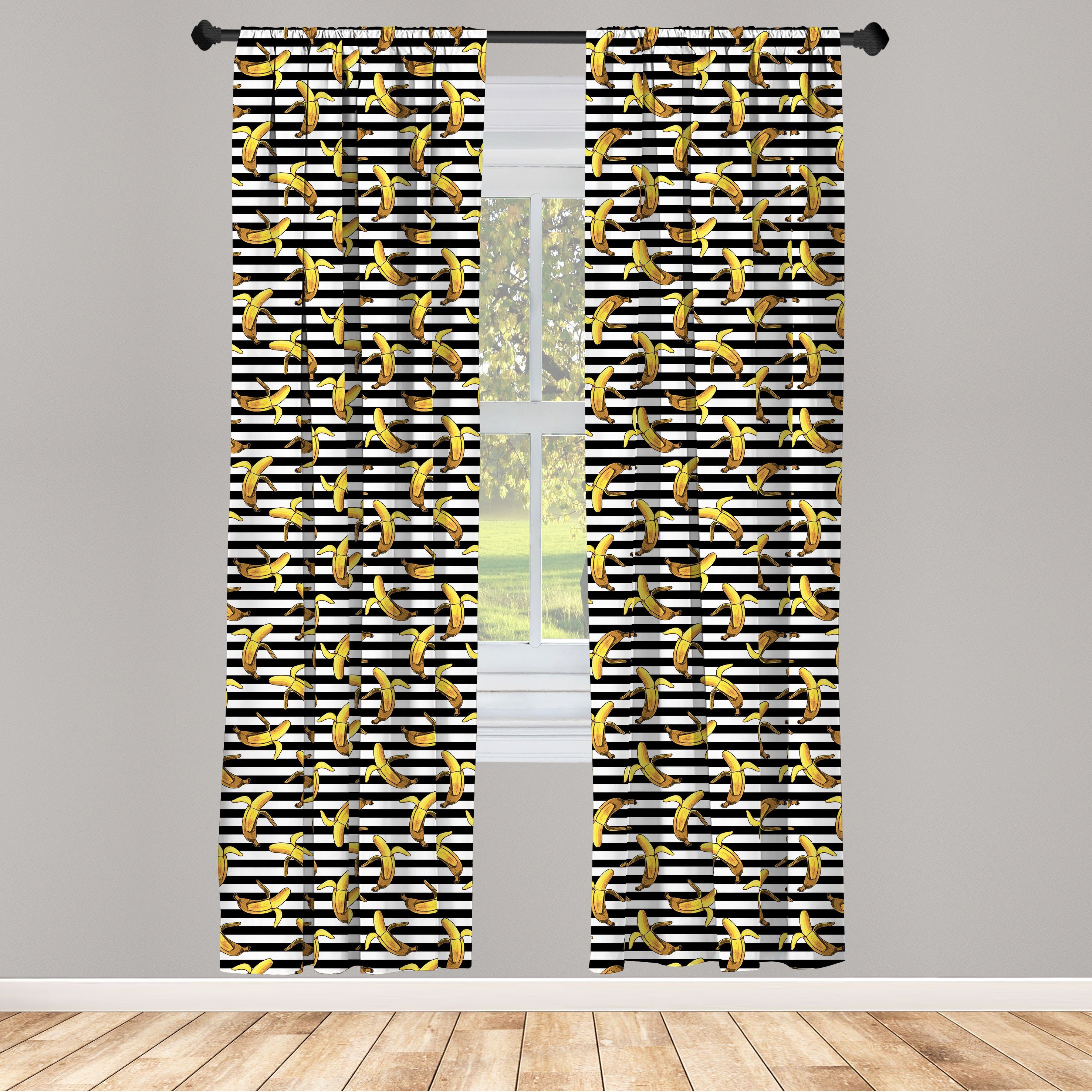 Gardine Vorhang für Wohnzimmer Schlafzimmer Dekor, Abakuhaus, Microfaser, Indie Stripes Tropical Bananen