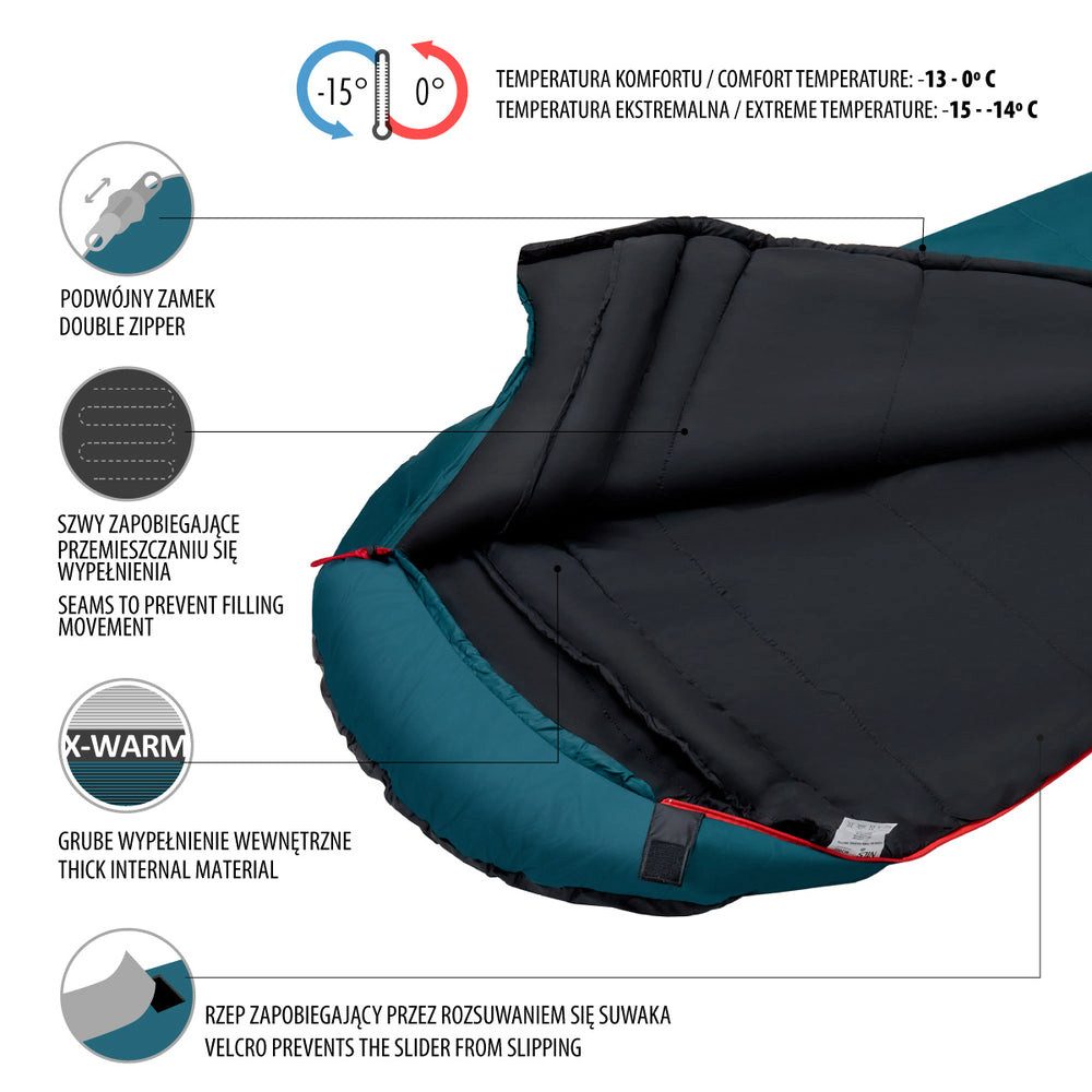 NILS CAMP Schlafsack Trekkingschlafsack Winterschlafsack (Spar-Set, 1 tlg., 184 x 84 cm warm), Mumienform, warm bis -13 °C, Kompressionsbeutel