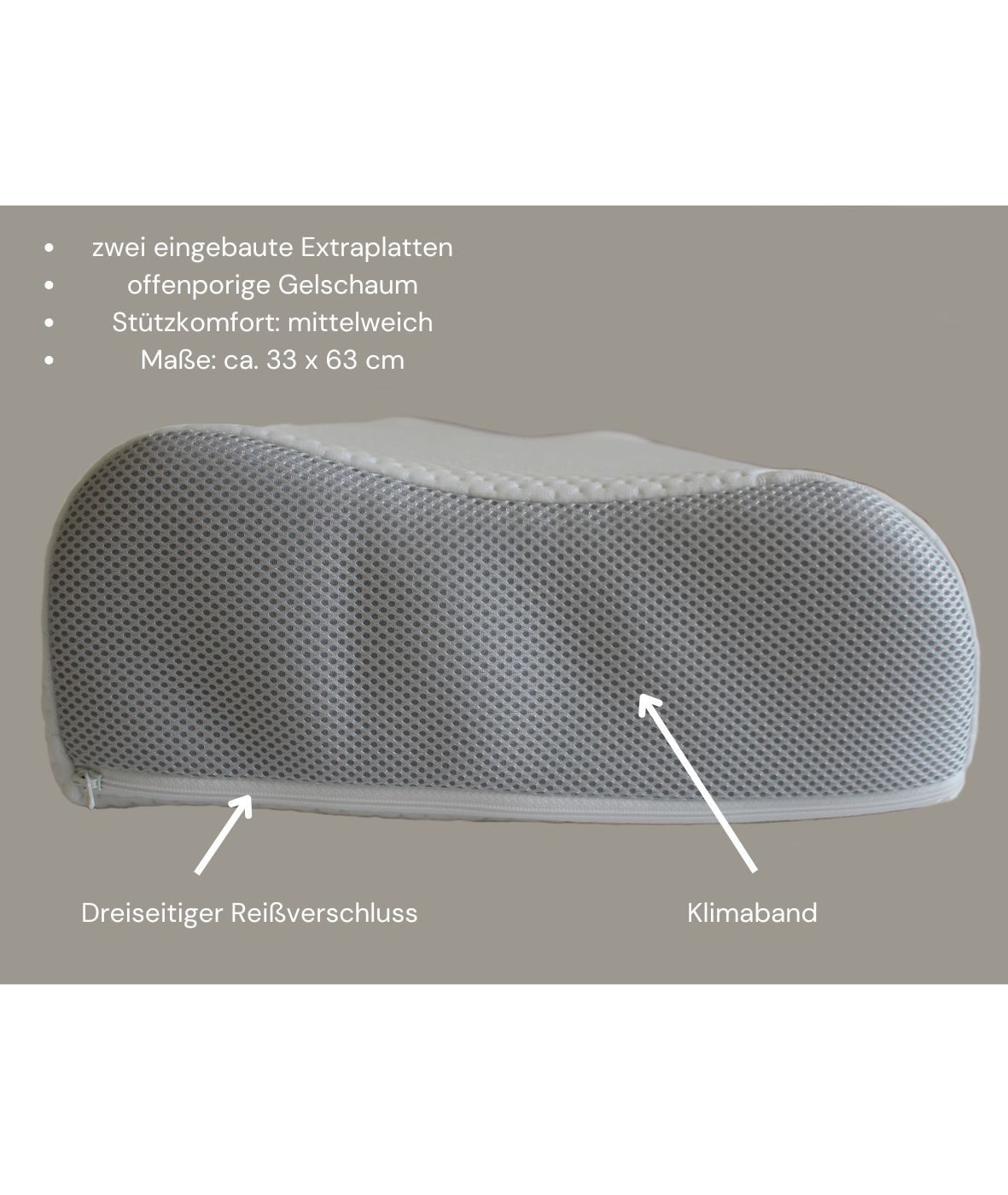 Bonvionn Kopfkissen Nackenstützkissen Beasleep, Füllung: Gelschaum, Bezug: Tencel, Rückenschläfer, Seitenschläfer, Bauschläfer, Zwei eingebaute Extraeinlegeplatten