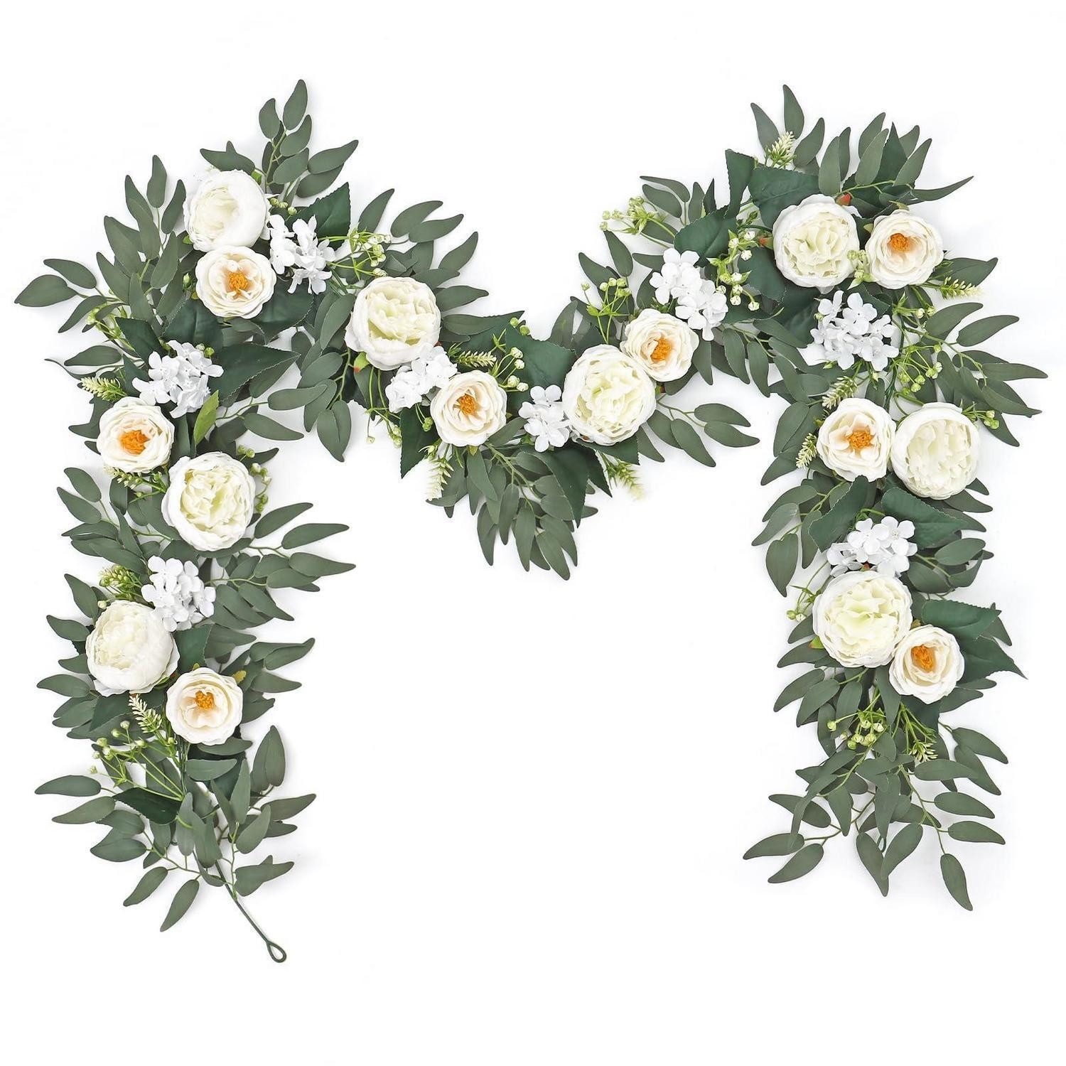 Kunstgirlande Girlande Eukalyptus Pfingstrose 2 Stück 200cm Weiss, LuxusKollektion, Höhe 10 cm