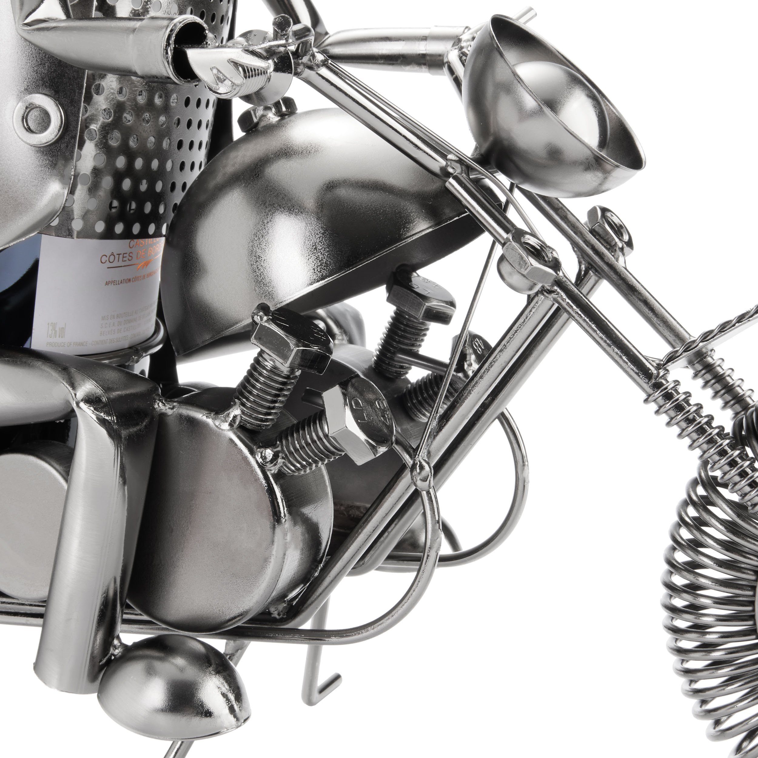 BRUBAKER Weinflaschenhalter Motorradfahrer mit Sonnenbrille Flaschenhalter, (inklusive Grußkarte), Weinhalter Metall Skulptur, Wein Geschenk – Bild 5 von 5