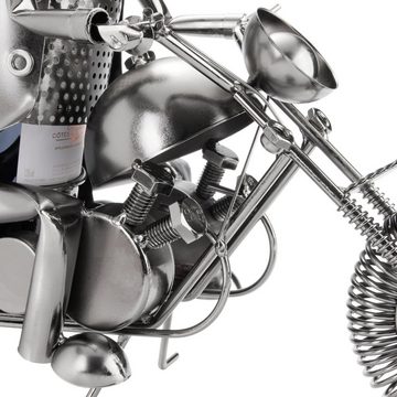 BRUBAKER Weinflaschenhalter Motorradfahrer mit Sonnenbrille Flaschenhalter, (inklusive Grußkarte), Weinhalter Metall Skulptur, Wein Geschenk