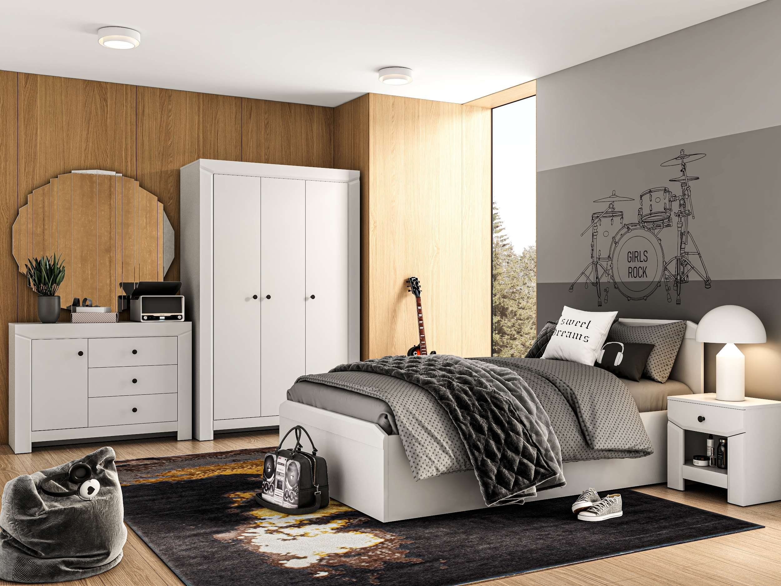 cm, aus (Kinderbett, Stylefy Liegekomfort, Bett), Holzwerkstoff, Design Triss Modern 120x200 Silbergrau Jugendbett