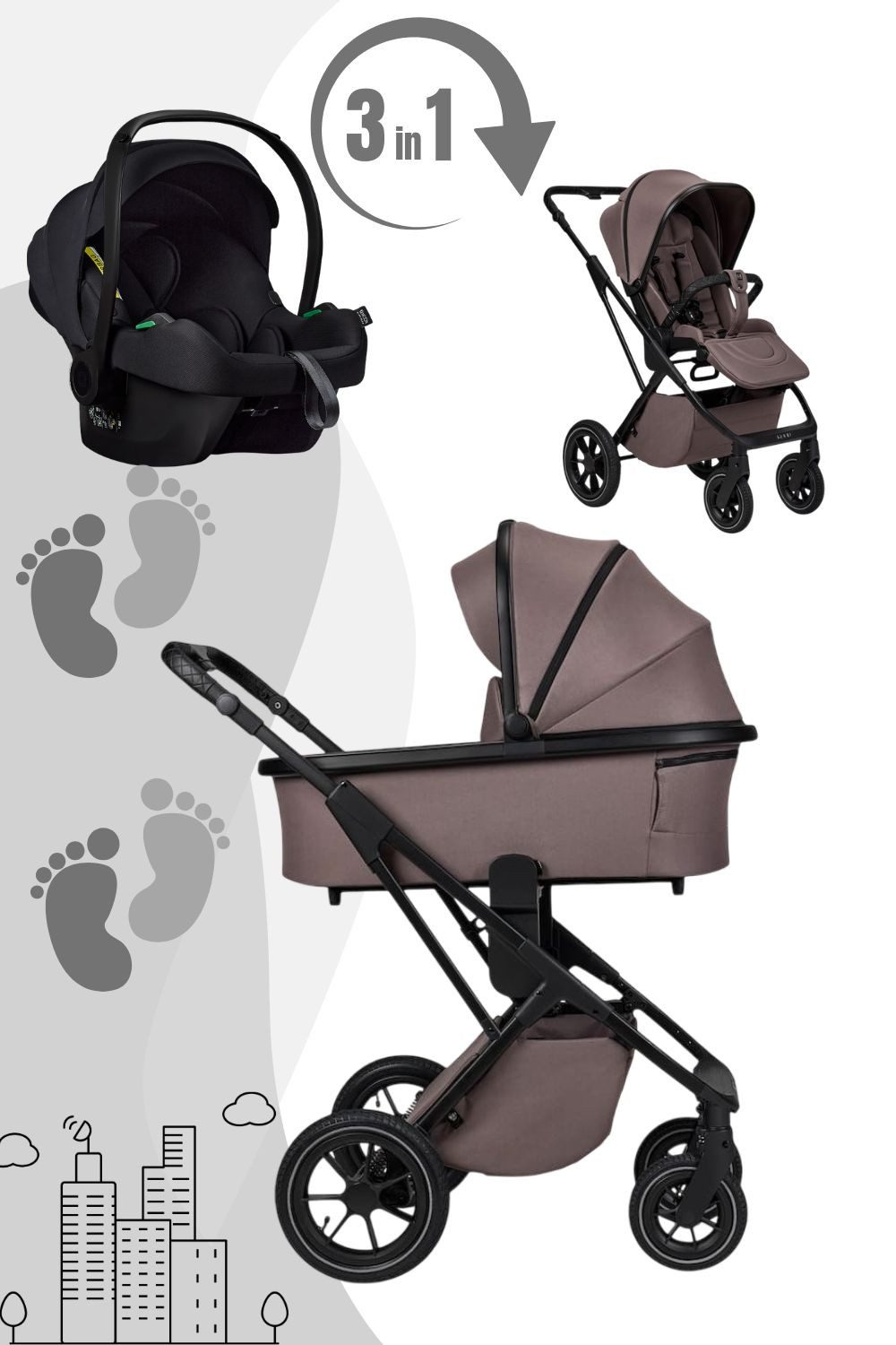 Moon Kombi-Kinderwagen PIÙ Kinderwagen Set inkl. Cosmo 2.0. Babyschale