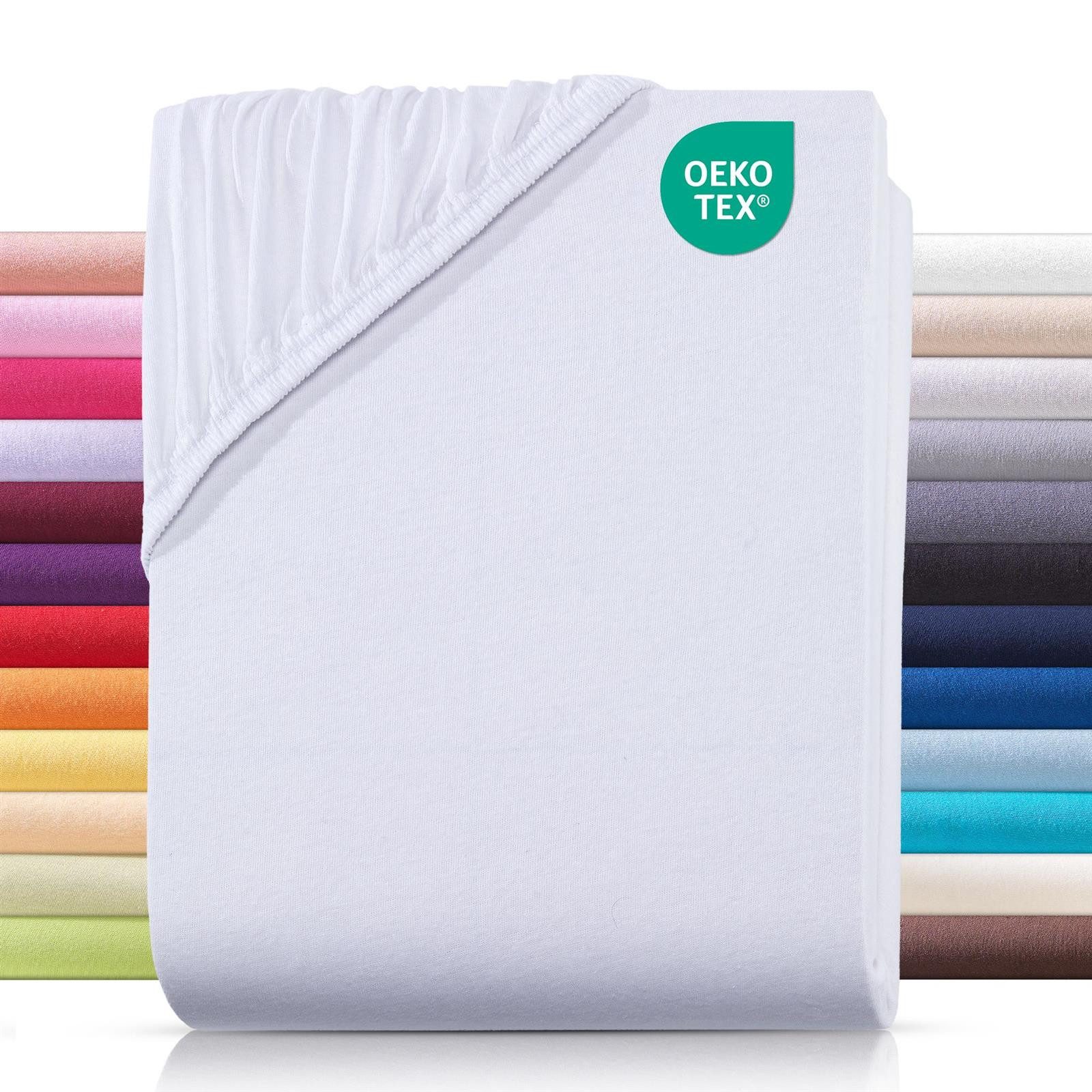 Carpe Sonno Spannbettlaken Jersey 90x200 100x200 120x200 140x200 160x200 180x200 200x200 70x140, Jersey, Gummizug: rundum, (1 Stück), 100% Baumwolle Spannbettlaken 90x200 Spannbetttuch Weiß