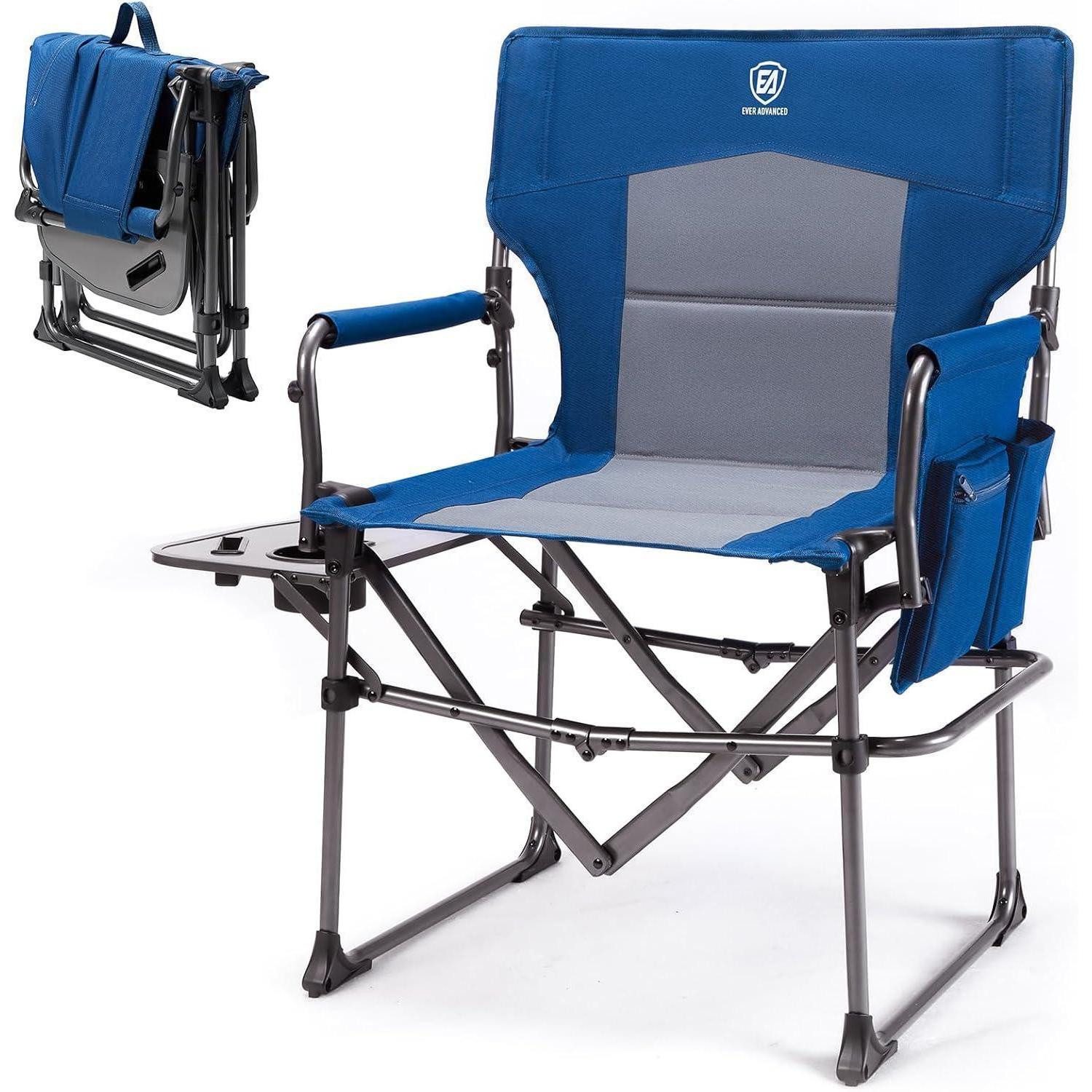 LuxusKollektion Regiestuhl Campingstuhl Klappbar 180KG Regiestuhl Seitentisch Blau 1pc